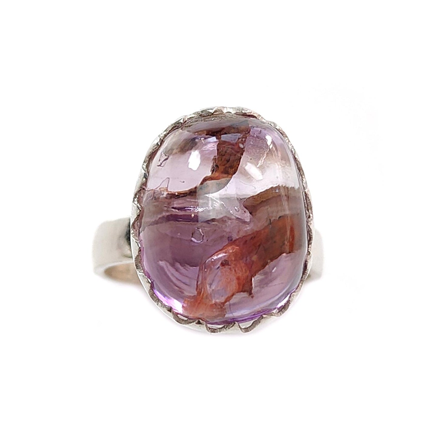 Amethyst Plain Silver Ring: 6.40gms Natural Untreated Super Seven Amethyst Fancy Shape Plain 925 Sterling Silver Bezel Set Adjustable Ring