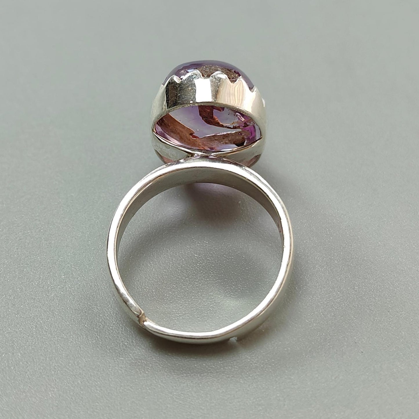Amethyst Plain Silver Ring: 6.40gms Natural Untreated Super Seven Amethyst Fancy Shape Plain 925 Sterling Silver Bezel Set Adjustable Ring