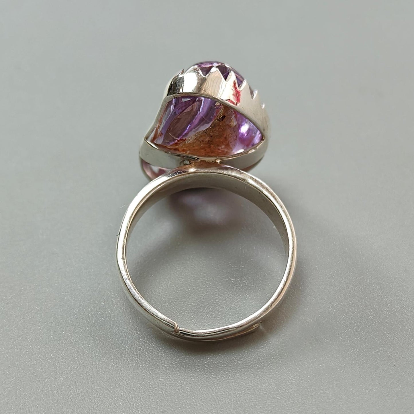 Amethyst Plain Silver Ring: 6.46gms Natural Untreated Super Seven Amethyst Fancy Shape Plain 925 Sterling Silver Bezel Set Adjustable Ring
