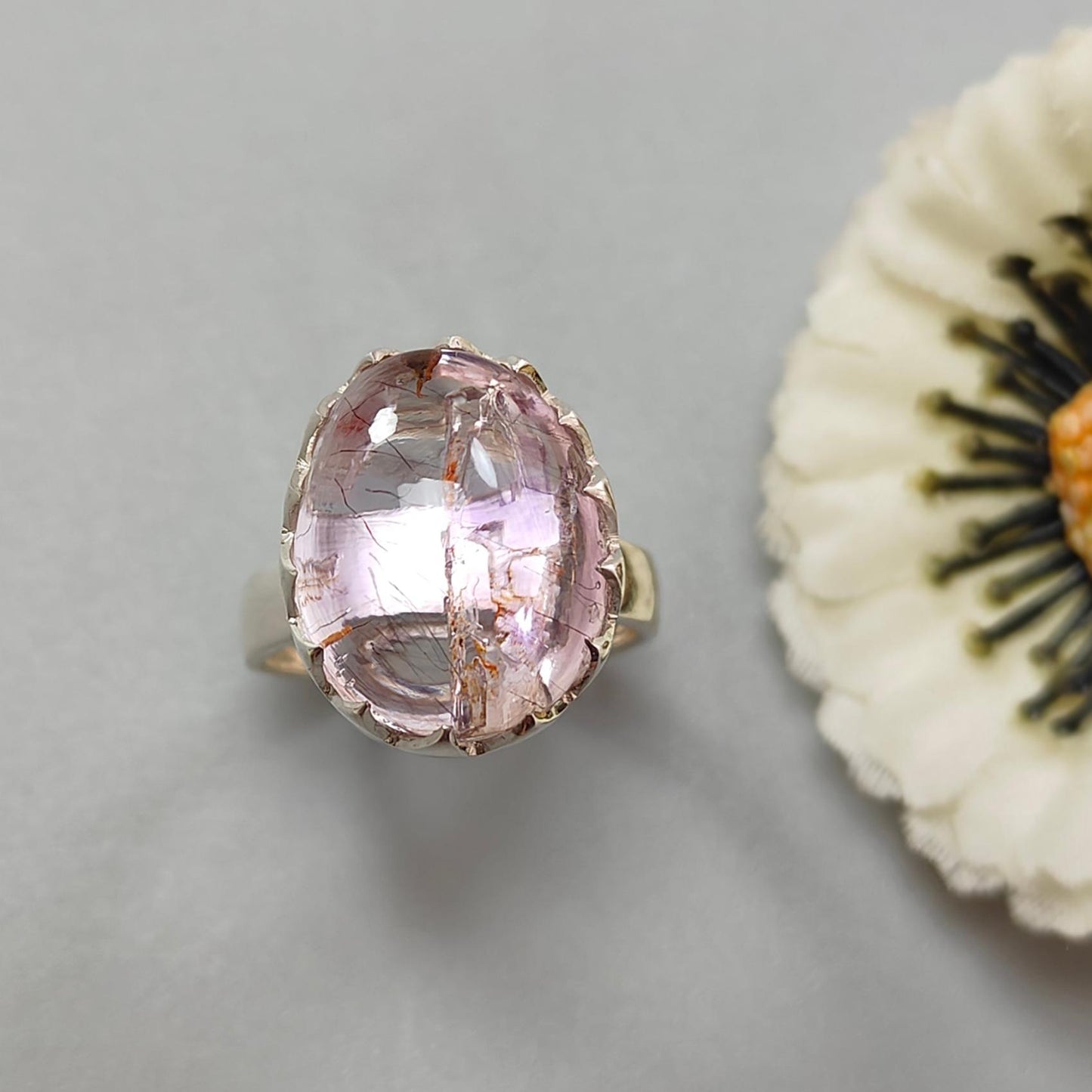 Amethyst Plain Silver Ring: 8.09gms Natural Untreated Super Seven Amethyst Oval Shape Plain 925 Sterling Silver Bezel Set Adjustable Ring