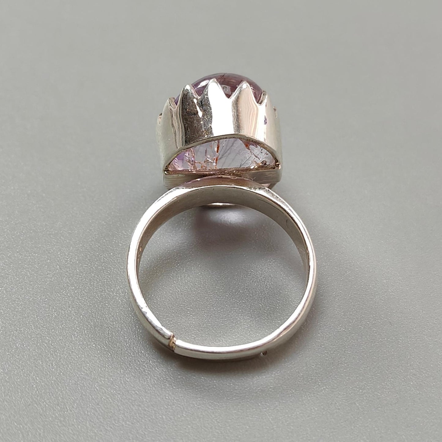 Amethyst Plain Silver Ring: 8.09gms Natural Untreated Super Seven Amethyst Oval Shape Plain 925 Sterling Silver Bezel Set Adjustable Ring