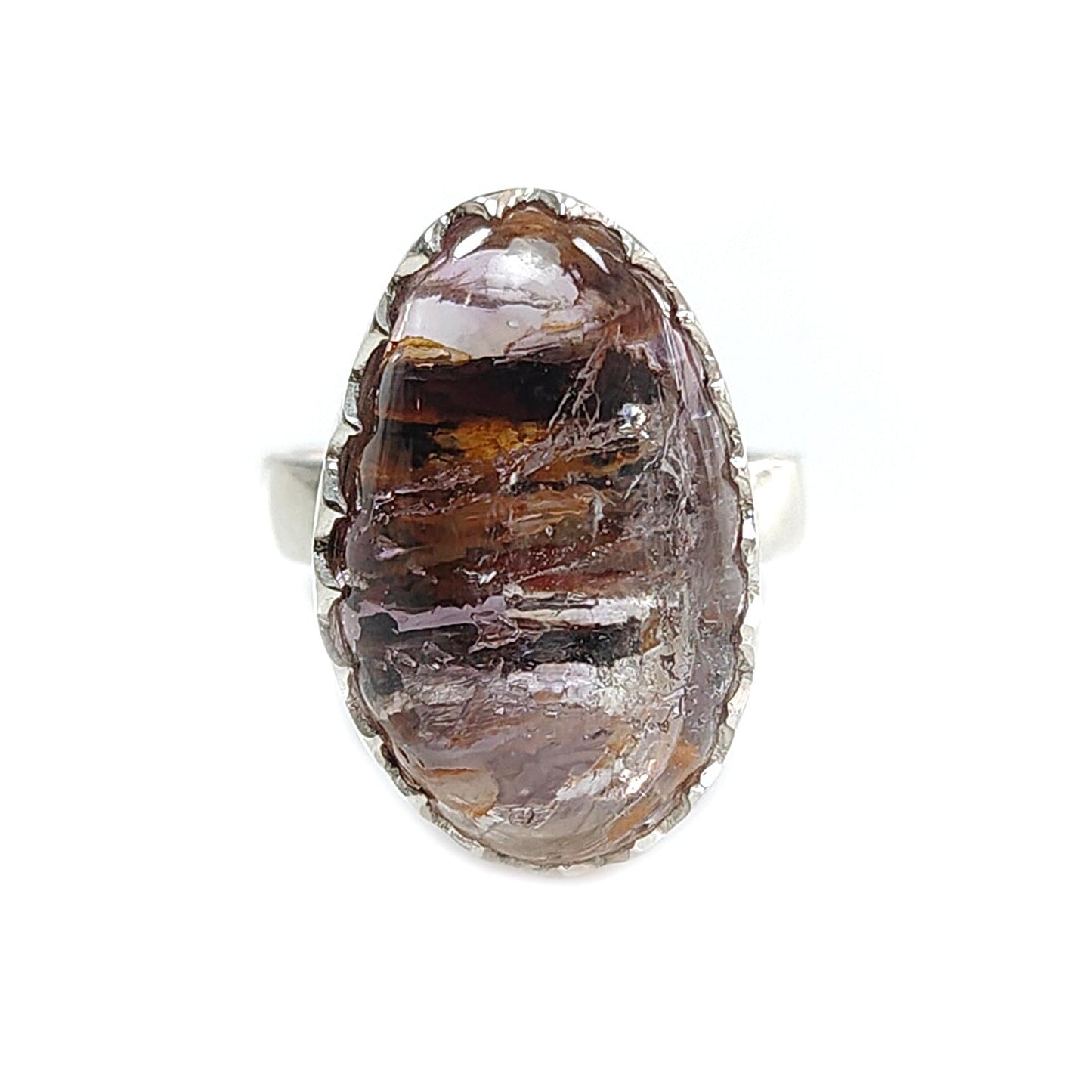 Amethyst Plain Silver Ring: 8.57gms Natural Untreated Super Seven Amethyst Oval Shape Plain 925 Sterling Silver Bezel Set Adjustable Ring