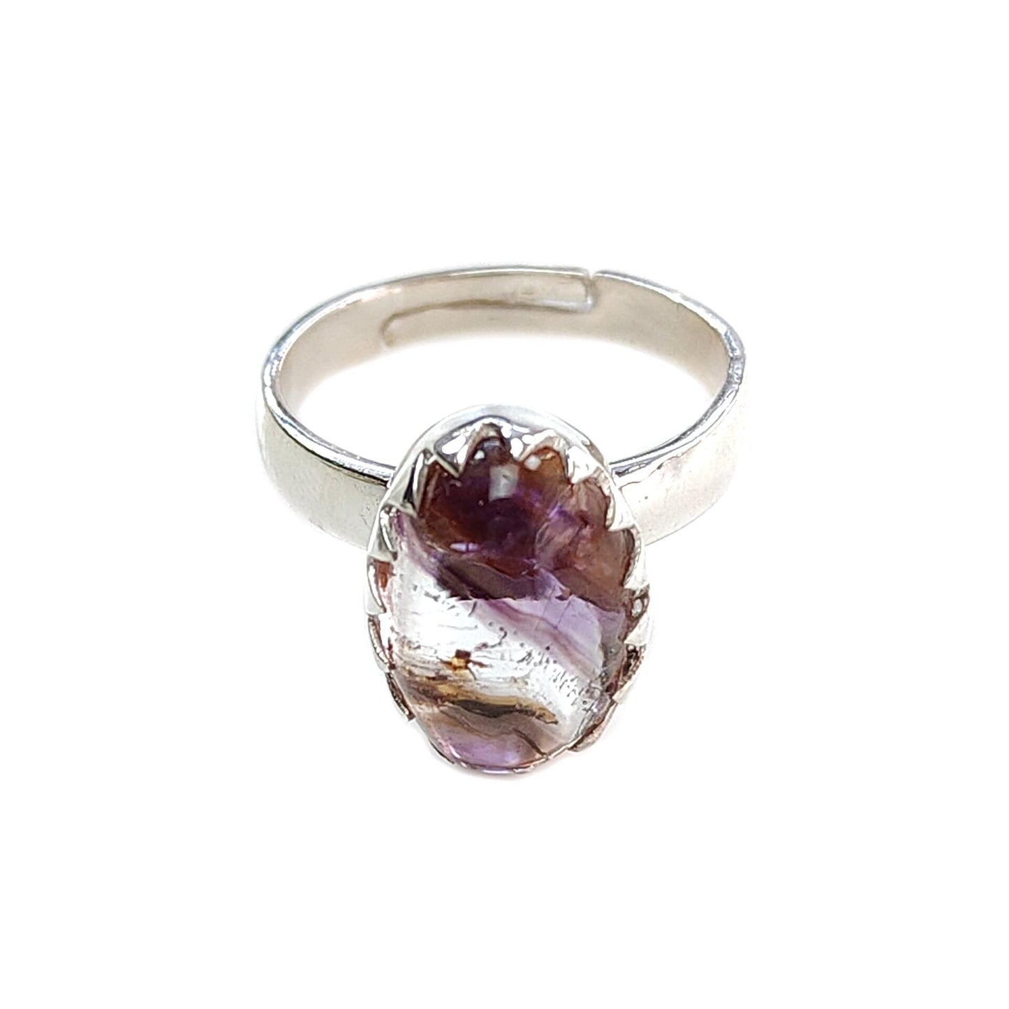 Amethyst Plain Silver Ring: 4.39gms Natural Untreated Super Seven Amethyst Oval Shape Plain 925 Sterling Silver Bezel Set Adjustable Ring