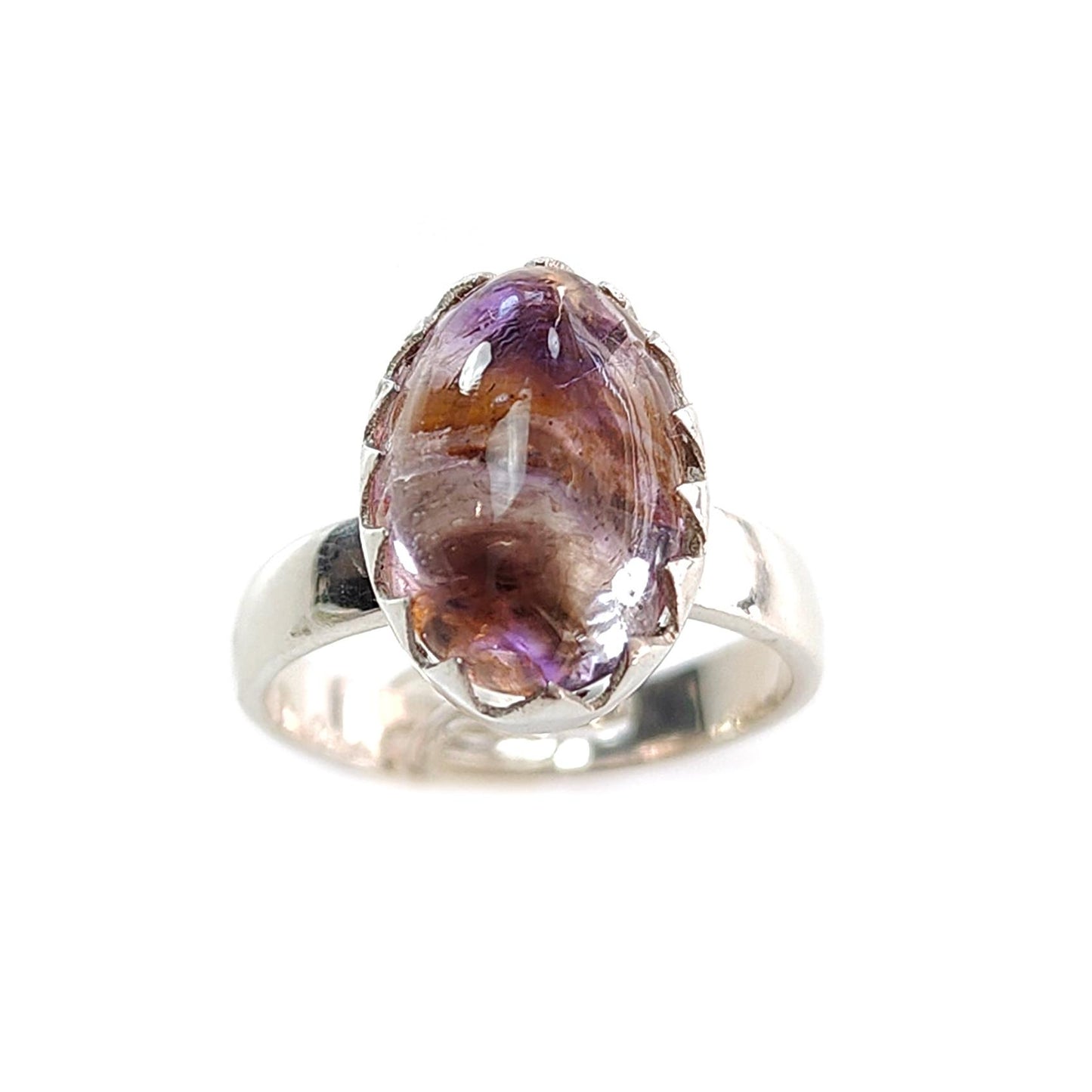 Amethyst Plain Silver Ring: 4.39gms Natural Untreated Super Seven Amethyst Oval Shape Plain 925 Sterling Silver Bezel Set Adjustable Ring