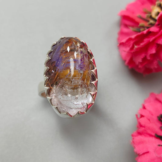 Amethyst Plain Silver Ring: 11.05gms Natural Untreated Super Seven Amethyst Oval Shape Plain 925 Sterling Silver Bezel Set Adjustable Ring