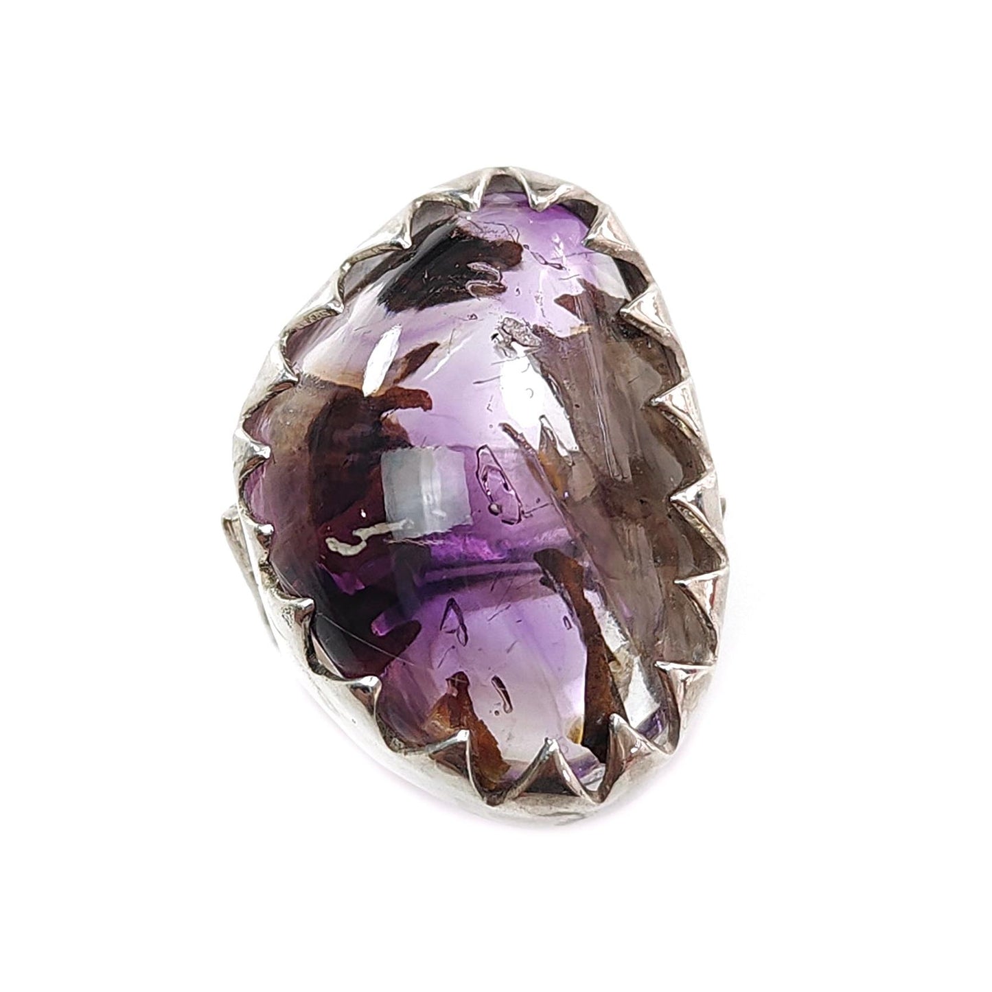 Amethyst Plain Silver Ring: 11.43gms Natural Untreated Super Seven Amethyst Fancy Shape Plain 925 Sterling Silver Bezel Set Adjustable Ring