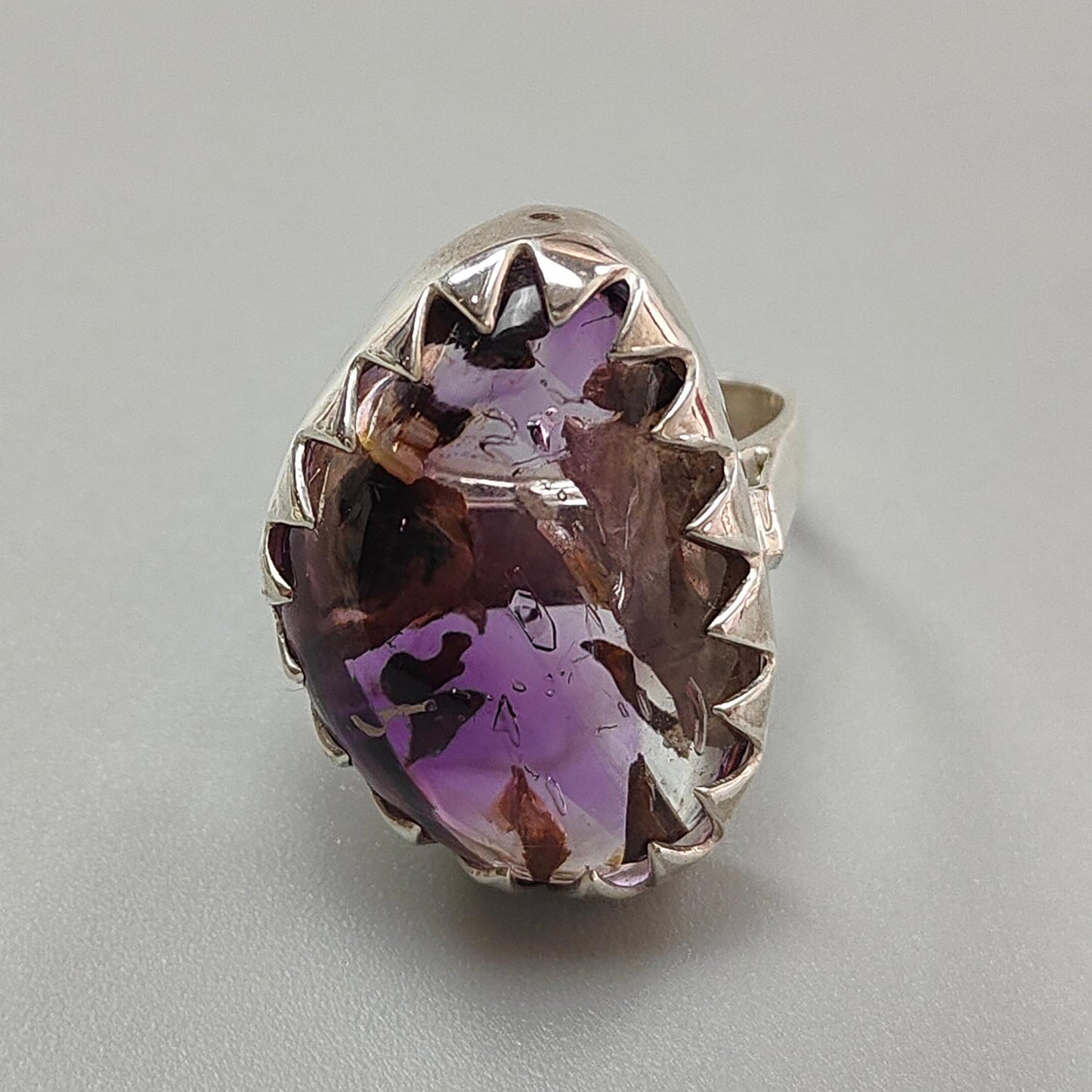 Amethyst Plain Silver Ring: 11.43gms Natural Untreated Super Seven Amethyst Fancy Shape Plain 925 Sterling Silver Bezel Set Adjustable Ring
