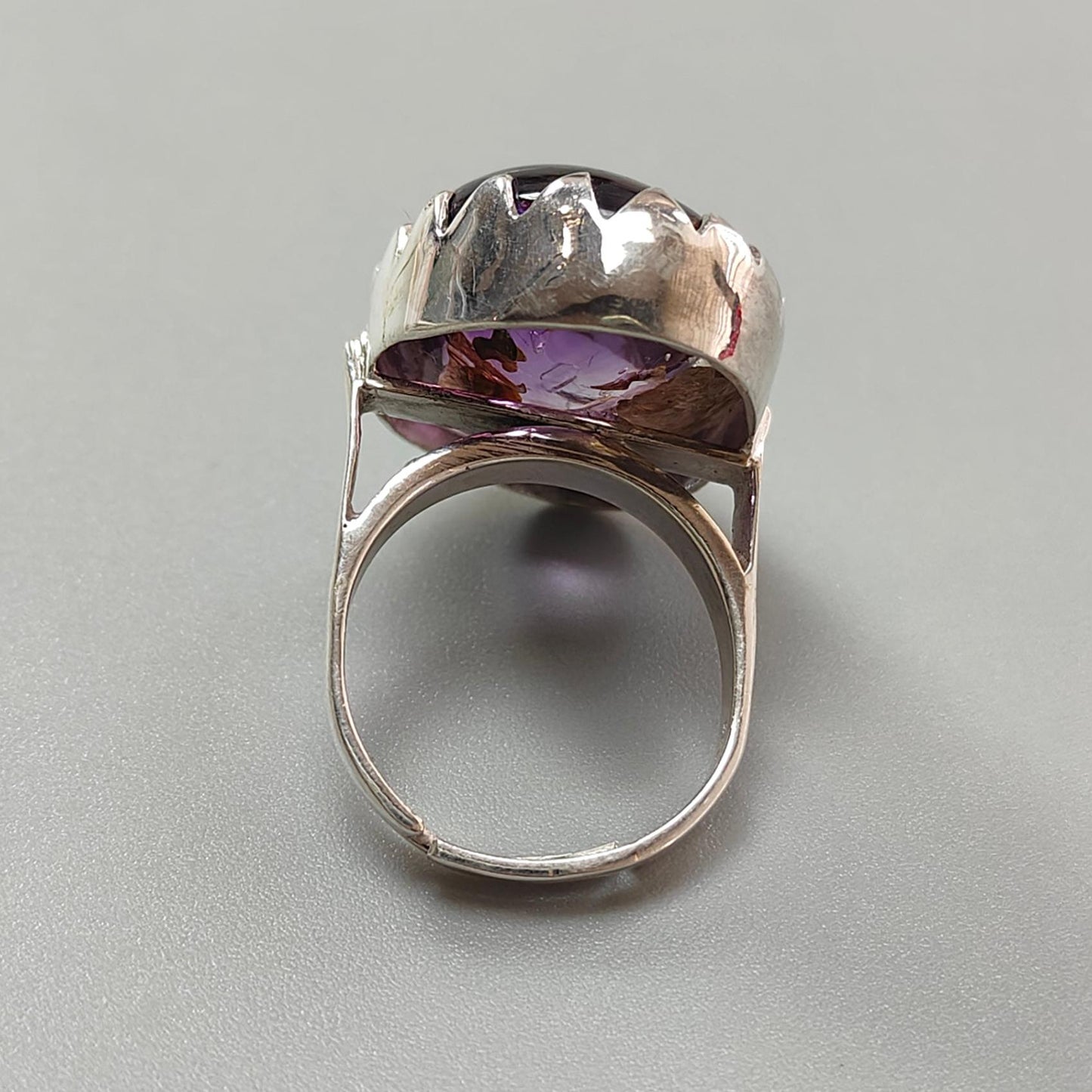 Amethyst Plain Silver Ring: 11.43gms Natural Untreated Super Seven Amethyst Fancy Shape Plain 925 Sterling Silver Bezel Set Adjustable Ring
