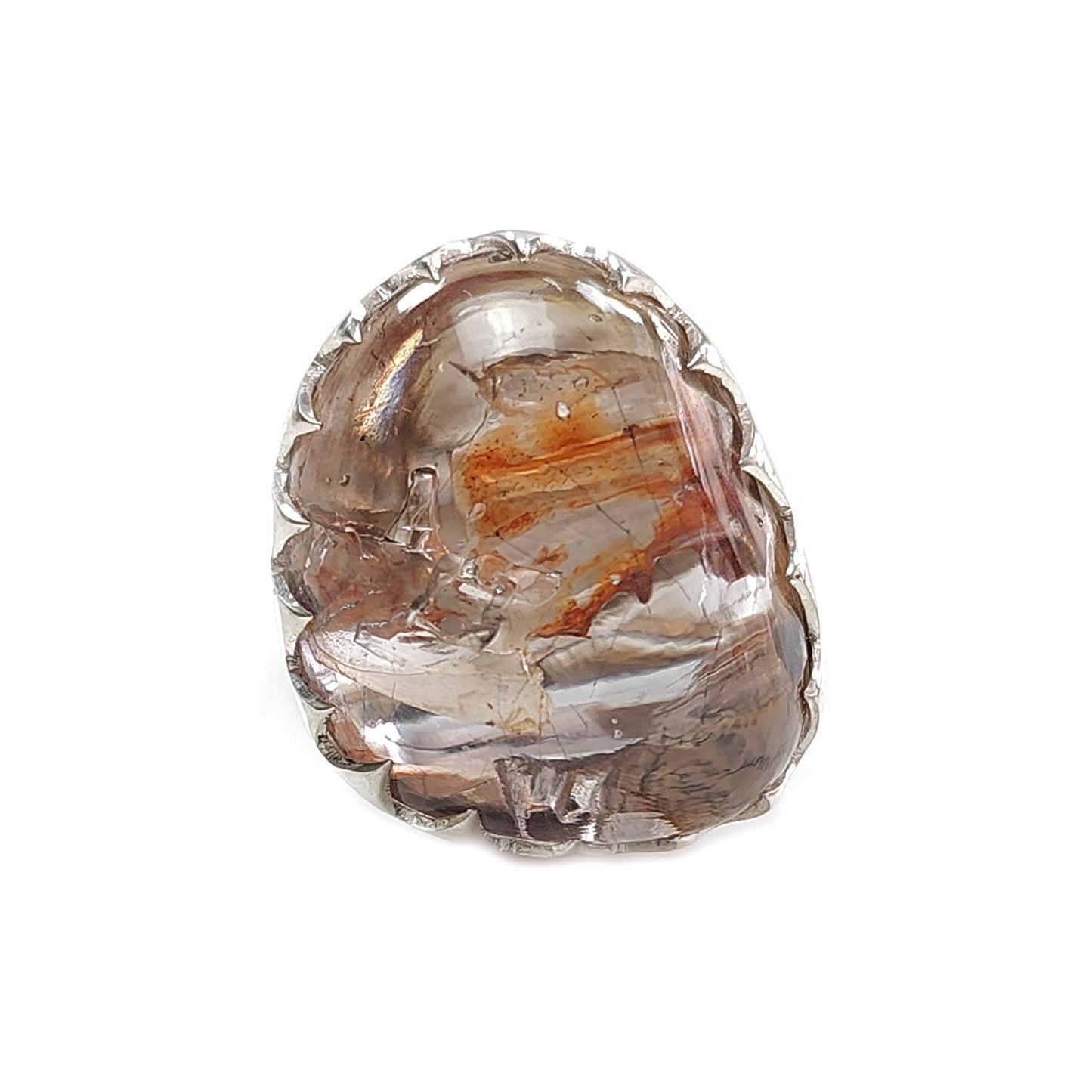 Amethyst Plain Silver Ring: 11.70gms Natural Untreated Super Seven Amethyst Fancy Shape Plain 925 Sterling Silver Bezel Set Adjustable Ring