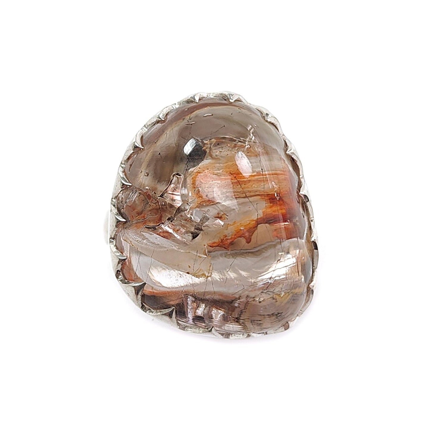 Amethyst Plain Silver Ring: 11.70gms Natural Untreated Super Seven Amethyst Fancy Shape Plain 925 Sterling Silver Bezel Set Adjustable Ring