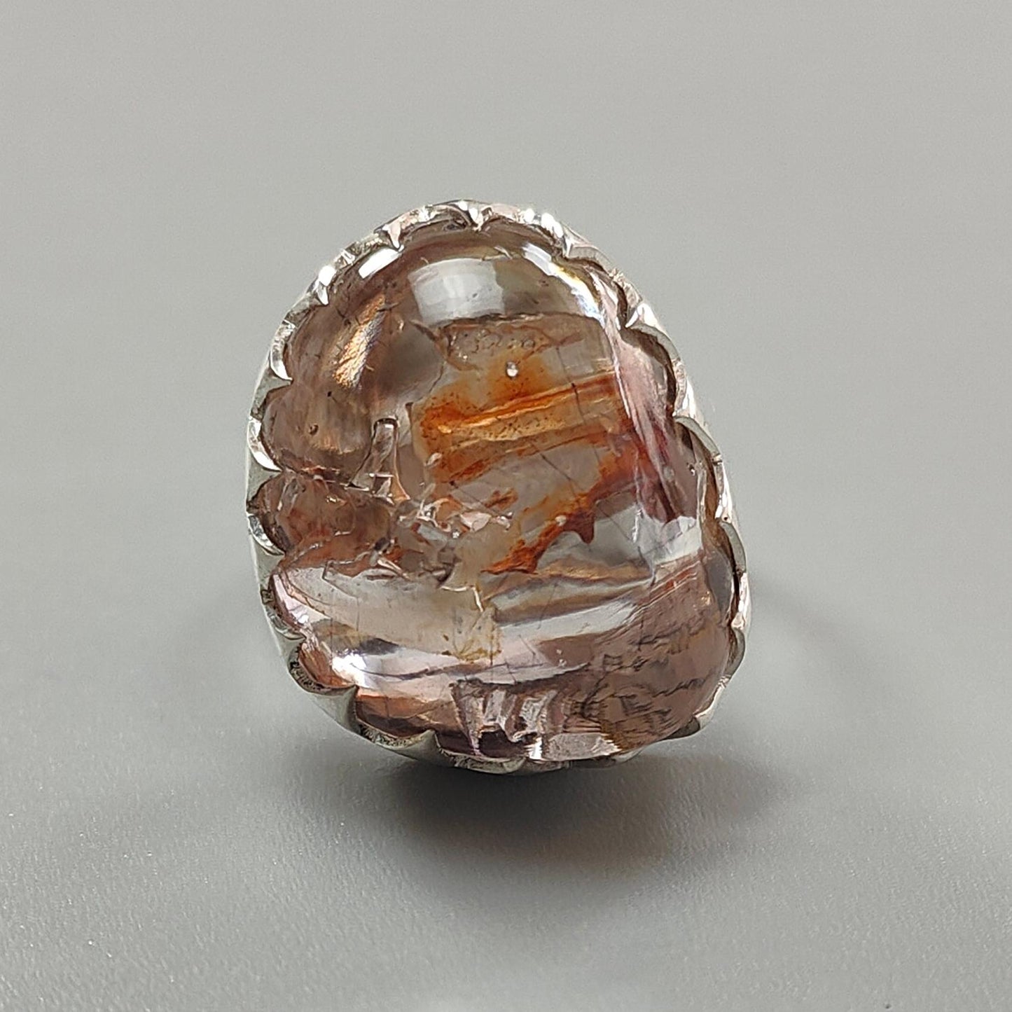 Amethyst Plain Silver Ring: 11.70gms Natural Untreated Super Seven Amethyst Fancy Shape Plain 925 Sterling Silver Bezel Set Adjustable Ring