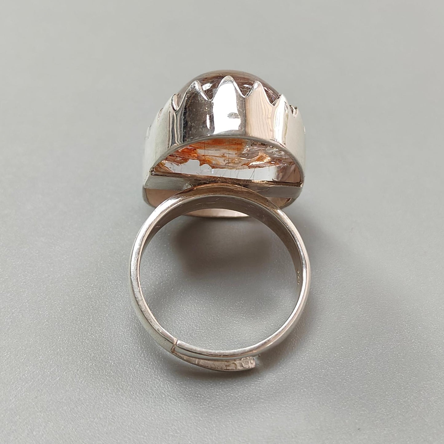 Amethyst Plain Silver Ring: 11.70gms Natural Untreated Super Seven Amethyst Fancy Shape Plain 925 Sterling Silver Bezel Set Adjustable Ring