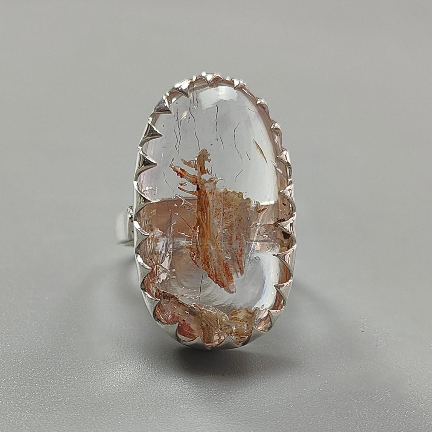 Amethyst Plain Silver Ring: 10.78gms Natural Untreated Super Seven Amethyst Oval Shape Plain 925 Sterling Silver Bezel Set Adjustable Ring