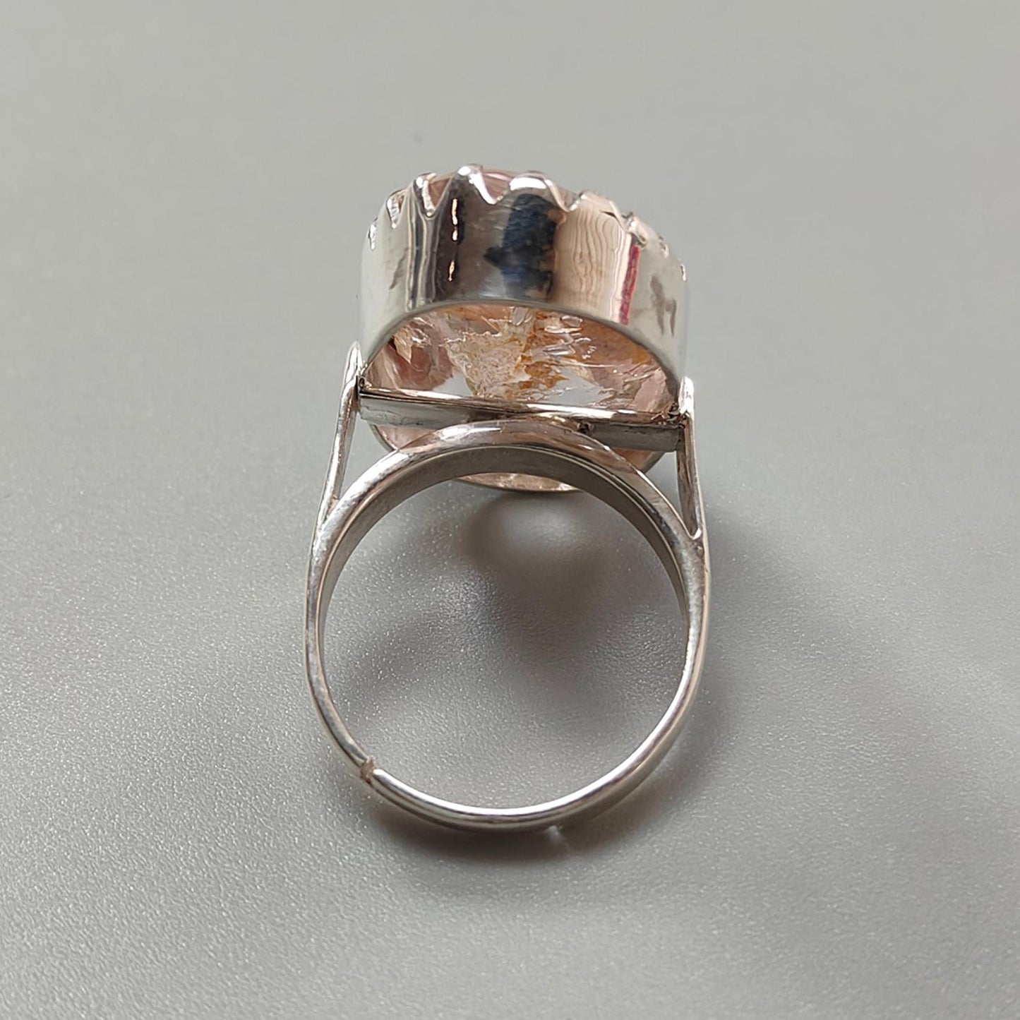 Amethyst Plain Silver Ring: 10.78gms Natural Untreated Super Seven Amethyst Oval Shape Plain 925 Sterling Silver Bezel Set Adjustable Ring