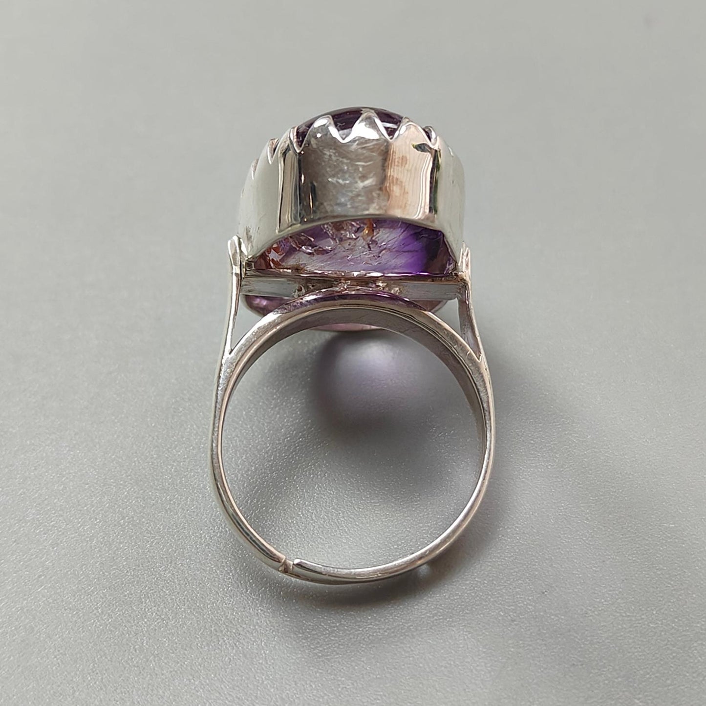 Amethyst Plain Silver Ring: 10.86gms Natural Untreated Super Seven Amethyst Fancy Shape Plain 925 Sterling Silver Bezel Set Adjustable Ring