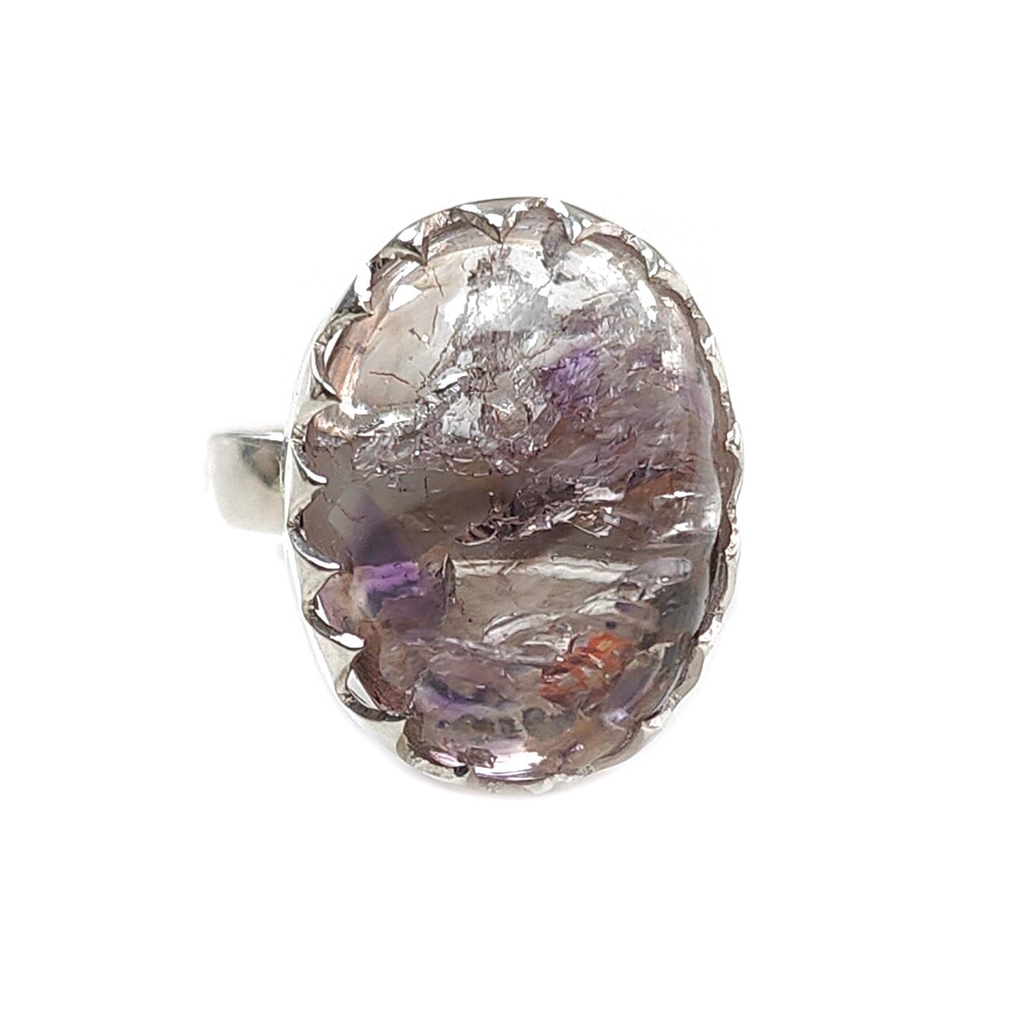 Amethyst Plain Silver Ring: 9.37gms Natural Untreated Super Seven Amethyst Oval Shape Plain 925 Sterling Silver Bezel Set Adjustable Ring