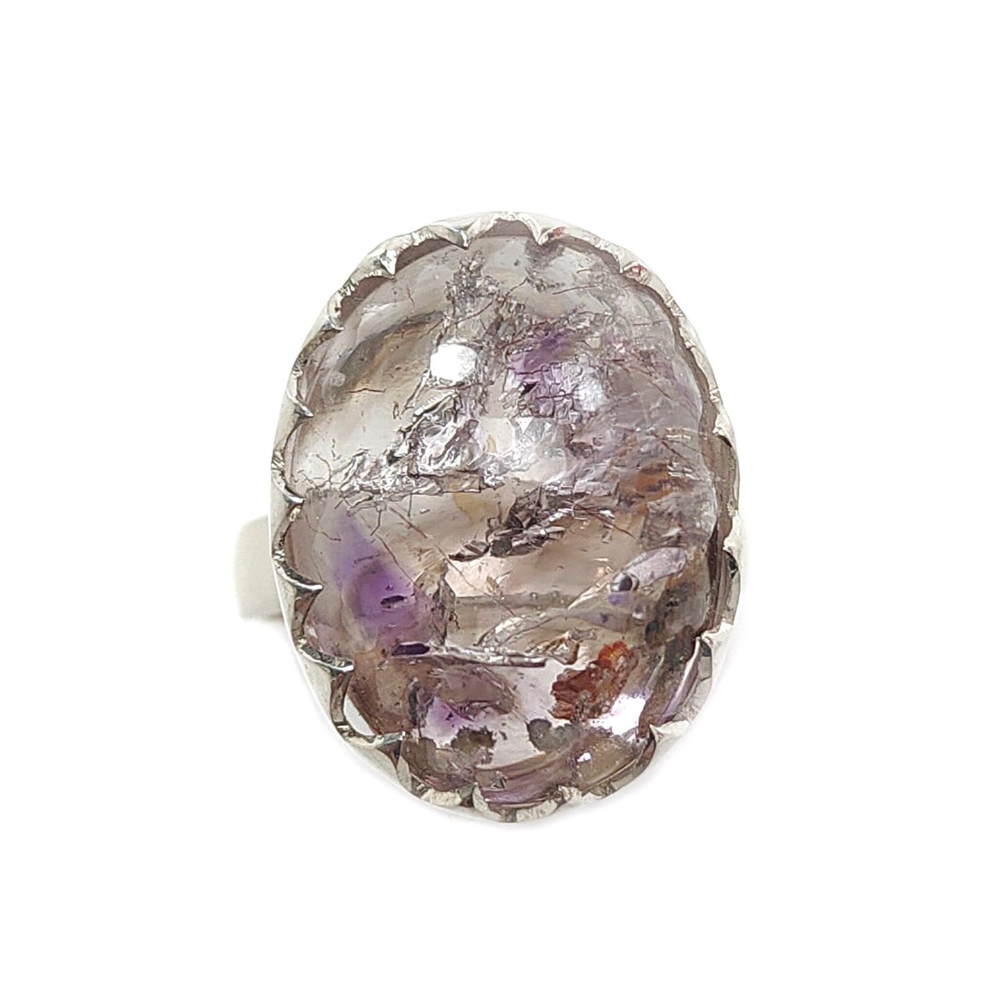 Amethyst Plain Silver Ring: 9.37gms Natural Untreated Super Seven Amethyst Oval Shape Plain 925 Sterling Silver Bezel Set Adjustable Ring