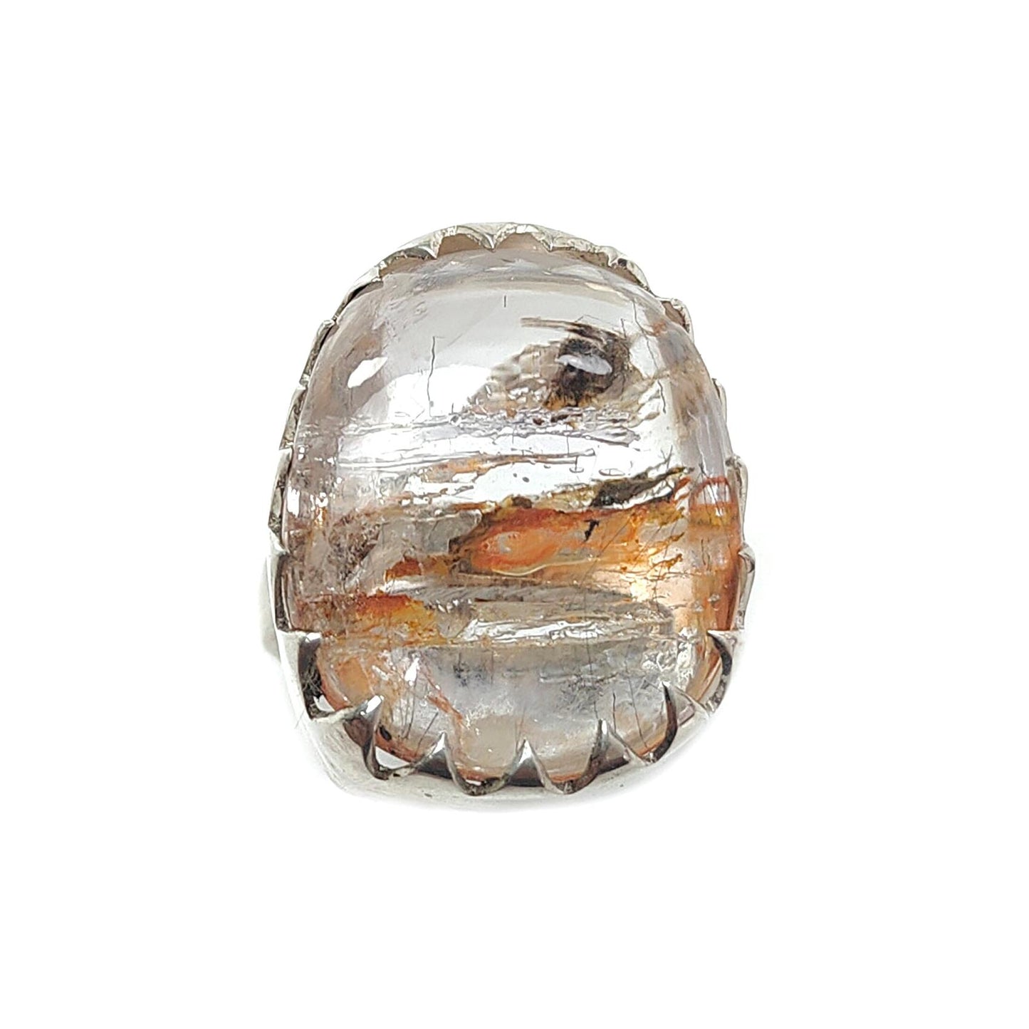 Amethyst Plain Silver Ring: 12.08gms Natural Untreated Super Seven Amethyst Fancy Shape Plain 925 Sterling Silver Bezel Set Adjustable Ring