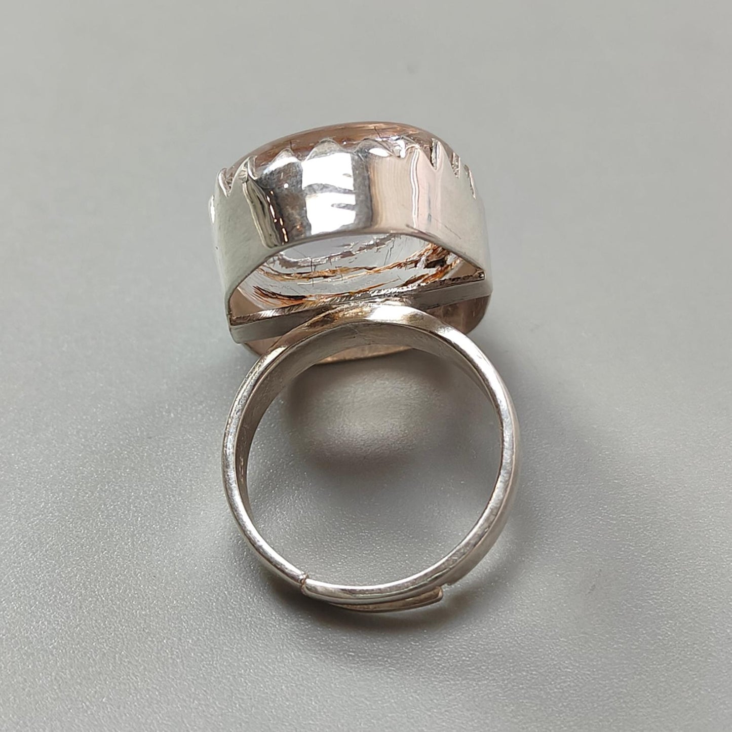 Amethyst Plain Silver Ring: 12.08gms Natural Untreated Super Seven Amethyst Fancy Shape Plain 925 Sterling Silver Bezel Set Adjustable Ring