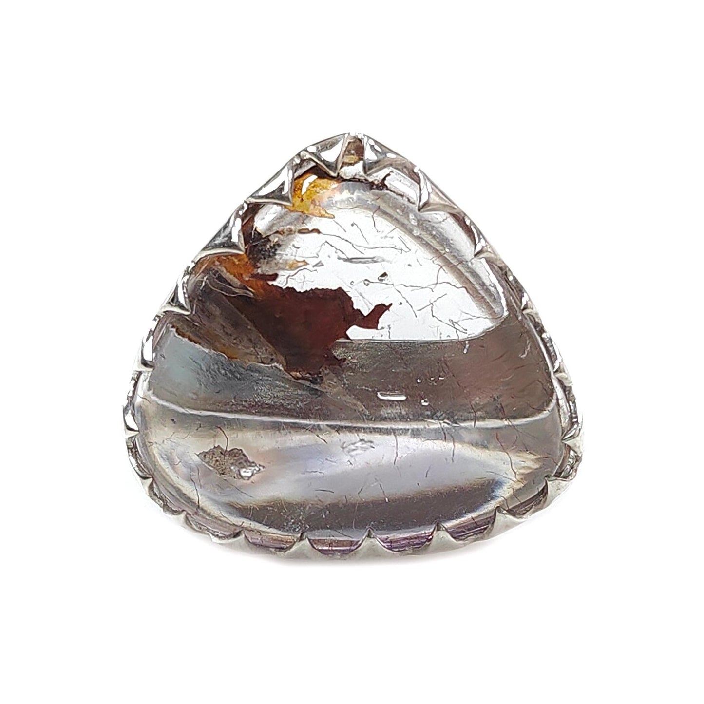 Amethyst Plain Silver Ring: 14.12gms Natural Untreated Super Seven Amethyst Triangle Plain 925 Sterling Silver Bezel Set Adjustable Ring