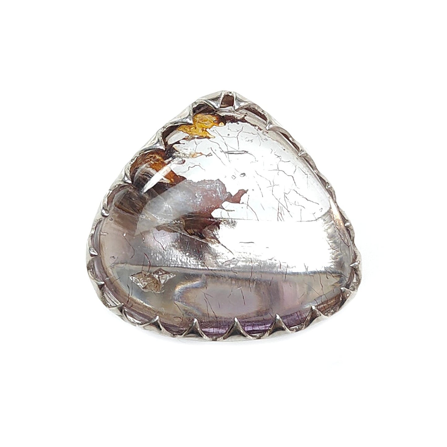 Amethyst Plain Silver Ring: 14.12gms Natural Untreated Super Seven Amethyst Triangle Plain 925 Sterling Silver Bezel Set Adjustable Ring