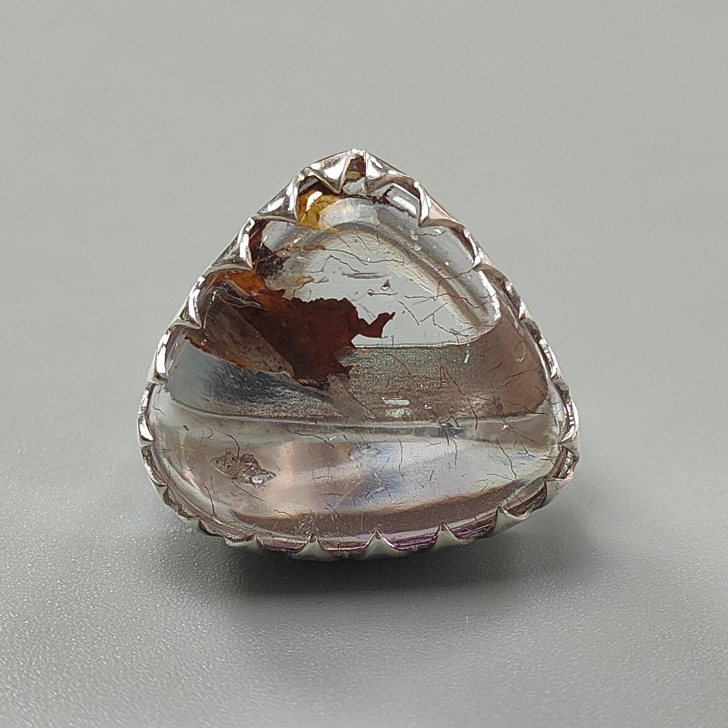 Amethyst Plain Silver Ring: 14.12gms Natural Untreated Super Seven Amethyst Triangle Plain 925 Sterling Silver Bezel Set Adjustable Ring