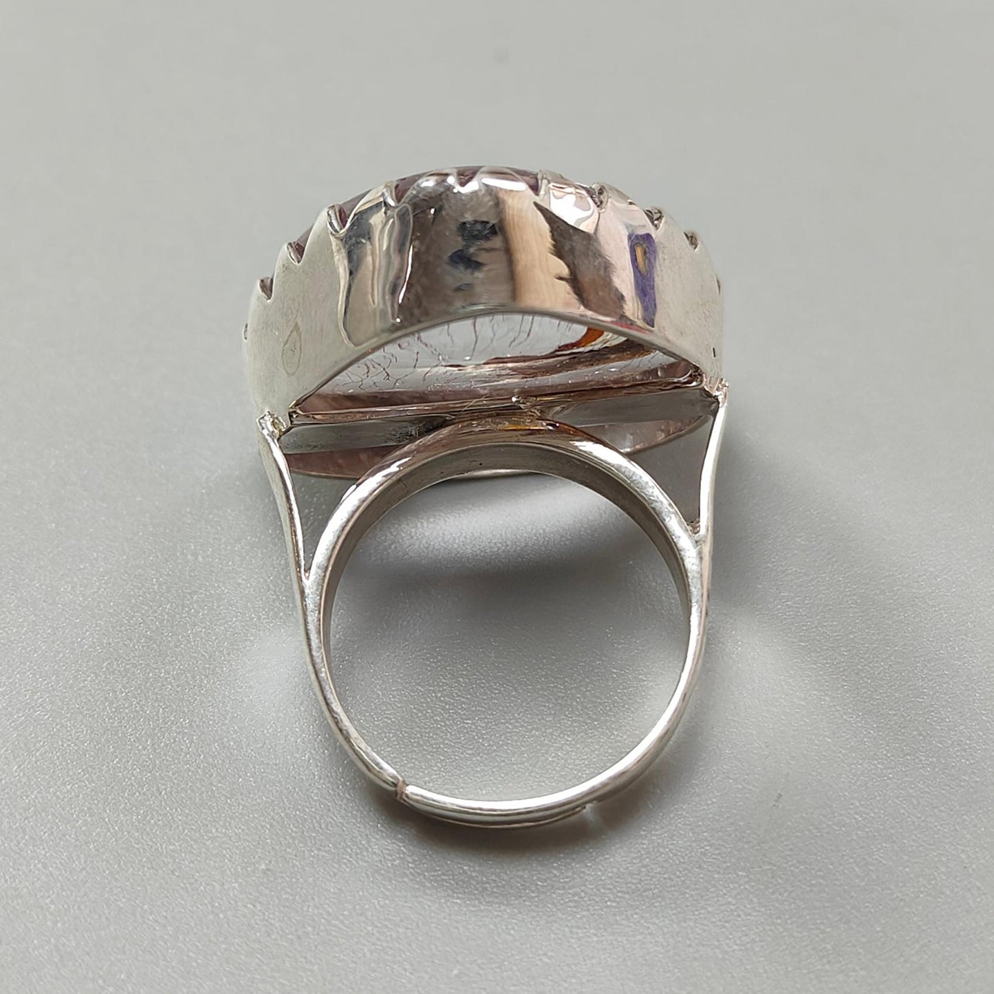 Amethyst Plain Silver Ring: 14.12gms Natural Untreated Super Seven Amethyst Triangle Plain 925 Sterling Silver Bezel Set Adjustable Ring