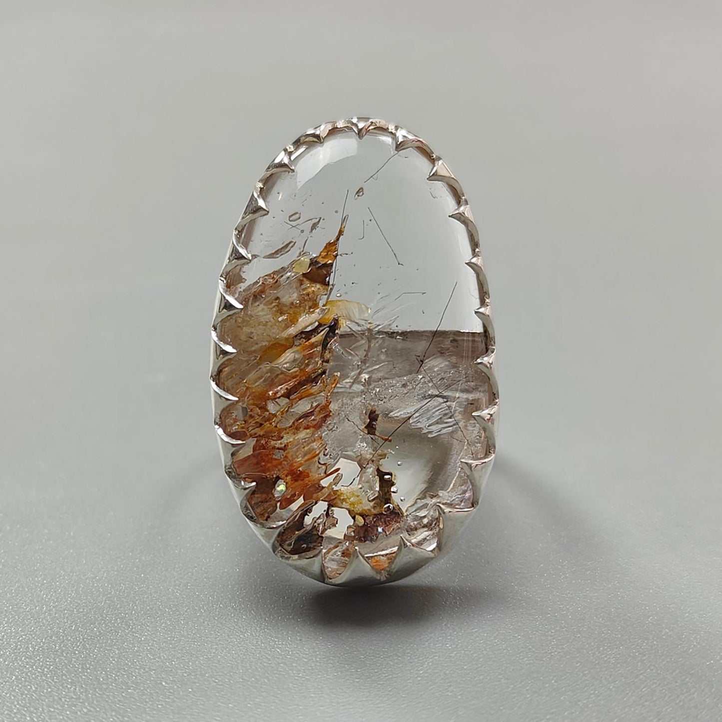 Amethyst Plain Silver Ring: 14.37gms Natural Untreated Super Seven Amethyst Oval Shape Plain 925 Sterling Silver Bezel Set Adjustable Ring