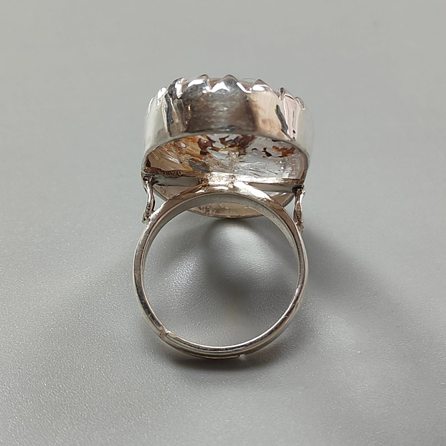 Amethyst Plain Silver Ring: 14.37gms Natural Untreated Super Seven Amethyst Oval Shape Plain 925 Sterling Silver Bezel Set Adjustable Ring