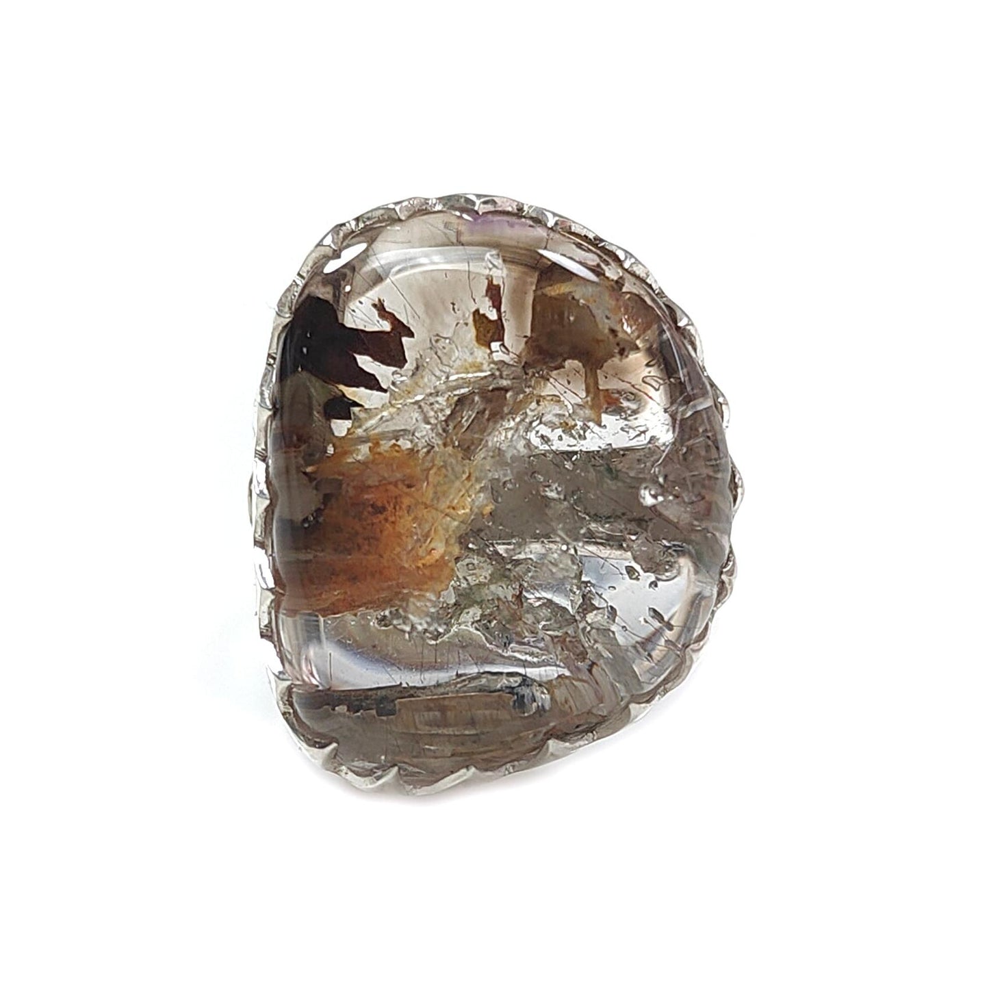 Amethyst Plain Silver Ring: 16.10gms Natural Untreated Super Seven Amethyst Fancy Shape Plain 925 Sterling Silver Bezel Set Adjustable Ring