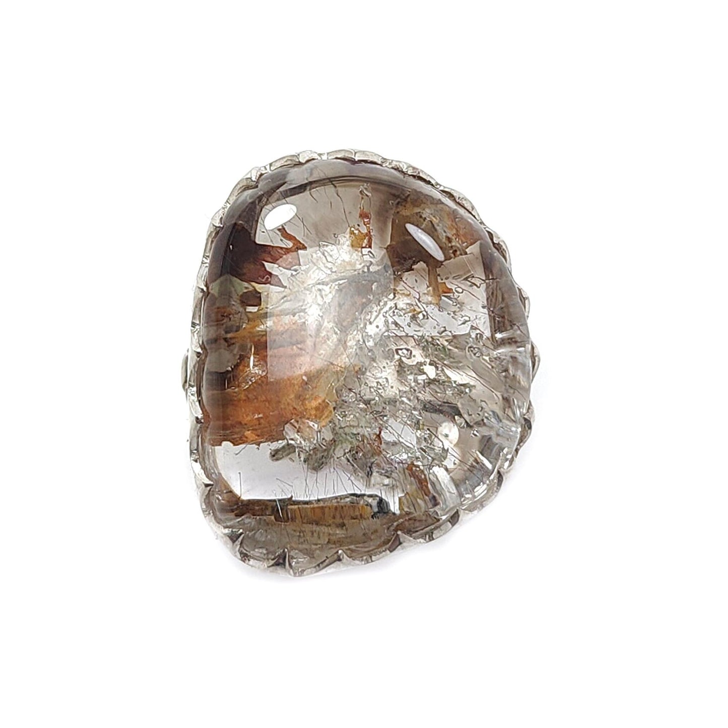 Amethyst Plain Silver Ring: 16.10gms Natural Untreated Super Seven Amethyst Fancy Shape Plain 925 Sterling Silver Bezel Set Adjustable Ring