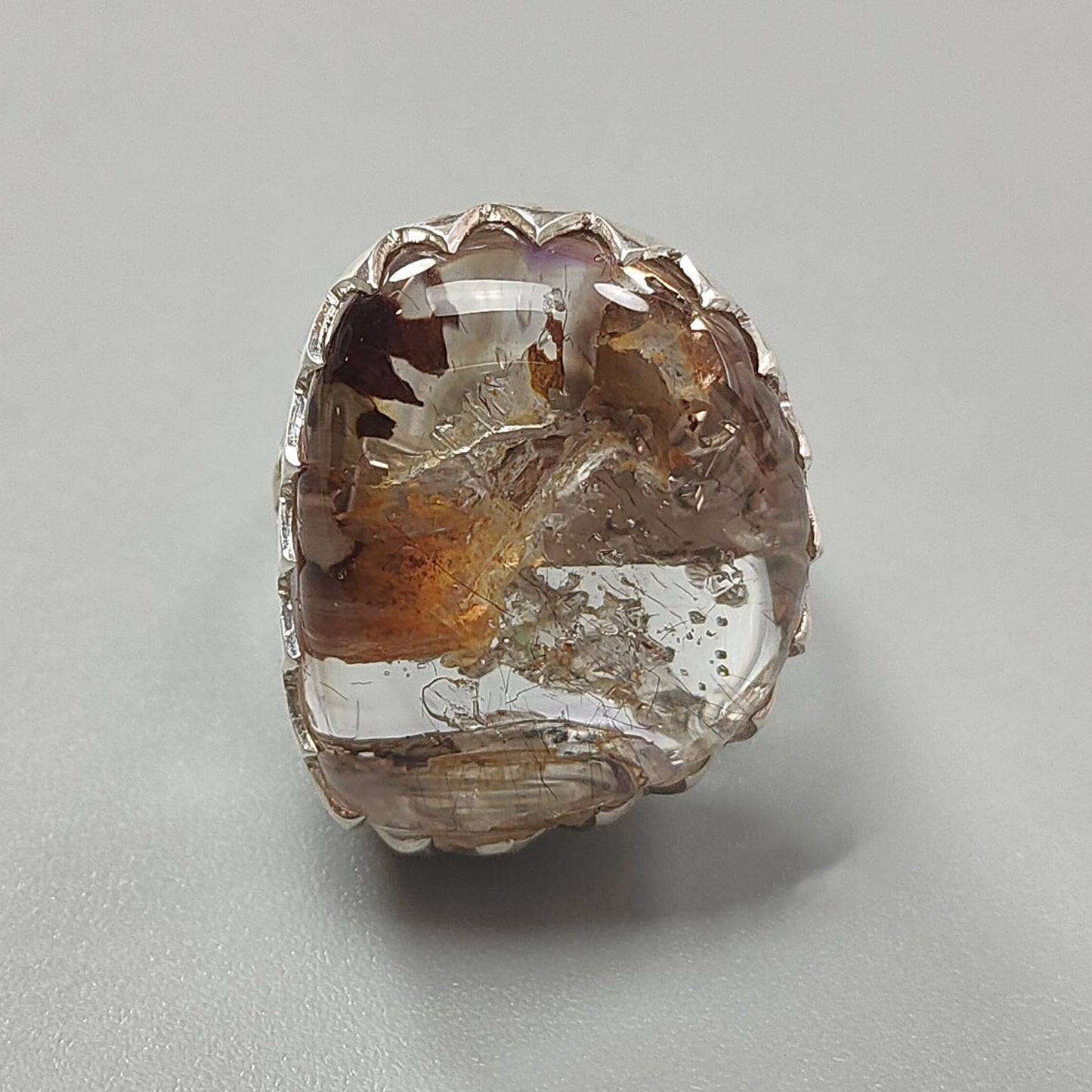 Amethyst Plain Silver Ring: 16.10gms Natural Untreated Super Seven Amethyst Fancy Shape Plain 925 Sterling Silver Bezel Set Adjustable Ring