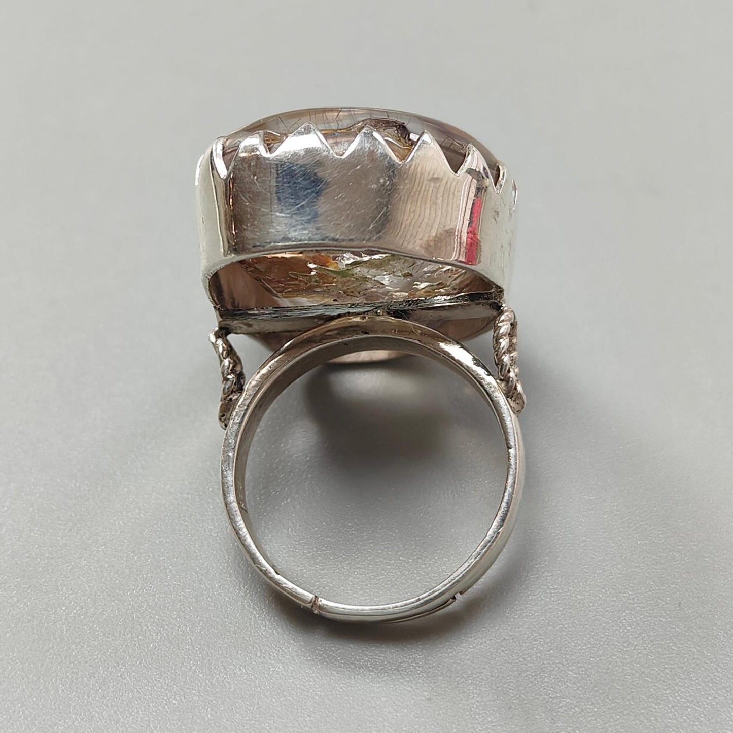 Amethyst Plain Silver Ring: 16.10gms Natural Untreated Super Seven Amethyst Fancy Shape Plain 925 Sterling Silver Bezel Set Adjustable Ring