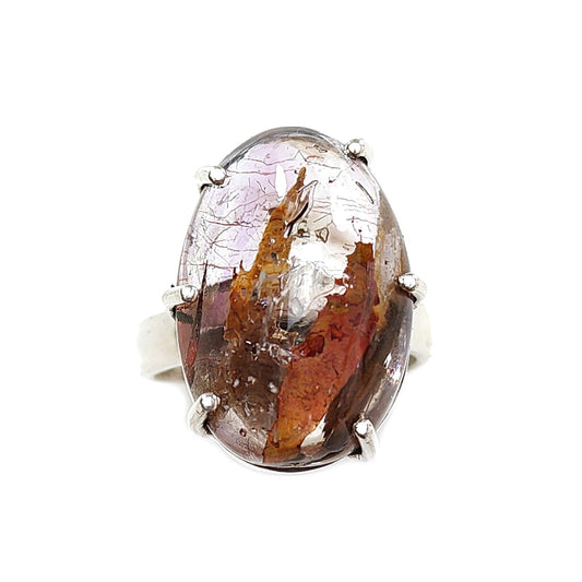 Super Seven Plain Silver Ring: 7.43gms Natural Untreated Amethyst Fancy Shape Plain 925 Sterling Silver Prong Set Adjustable Ring