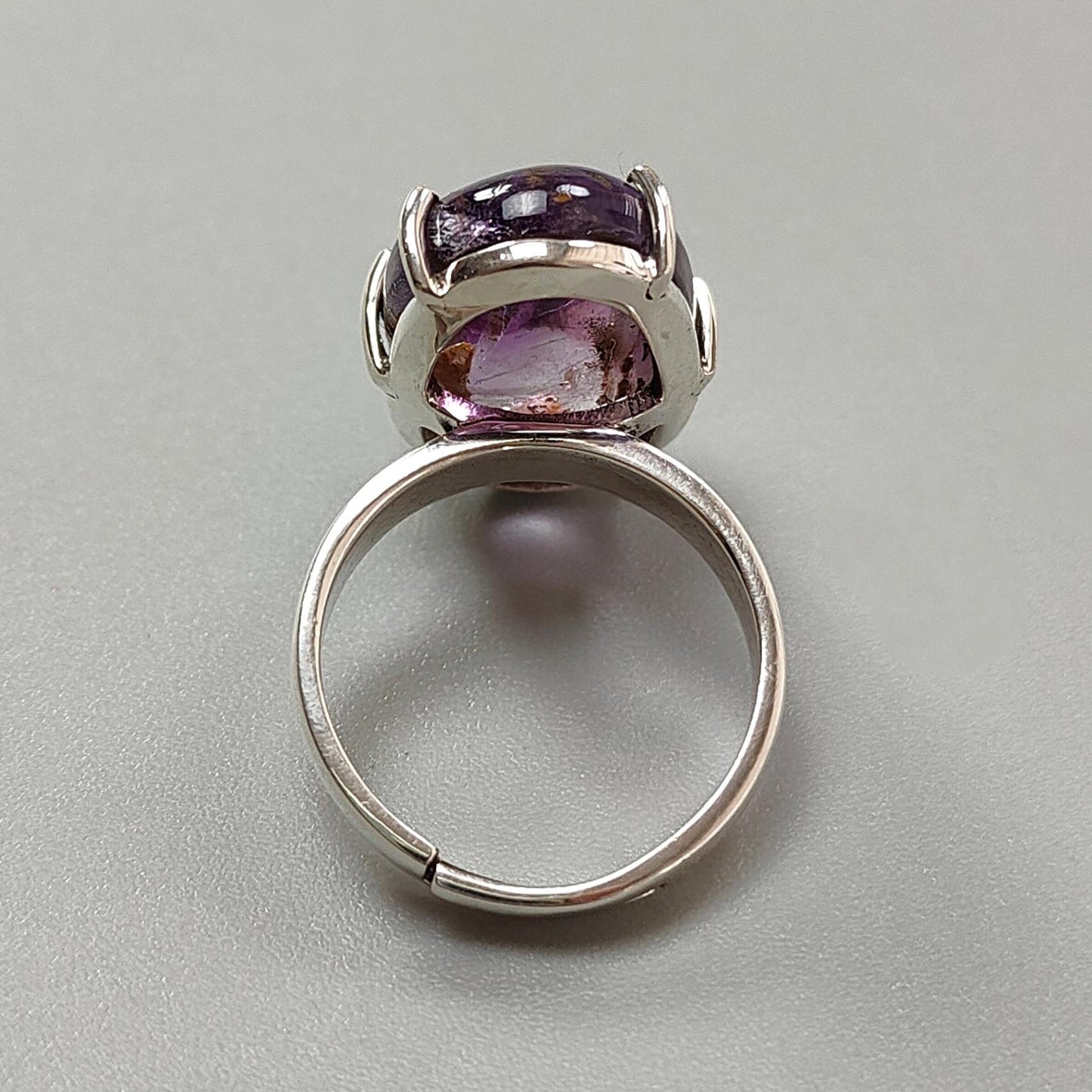 Super Seven Plain Silver Ring: 7.57gms Natural Untreated Amethyst Fancy Shape Plain 925 Sterling Silver Prong Set Adjustable Ring