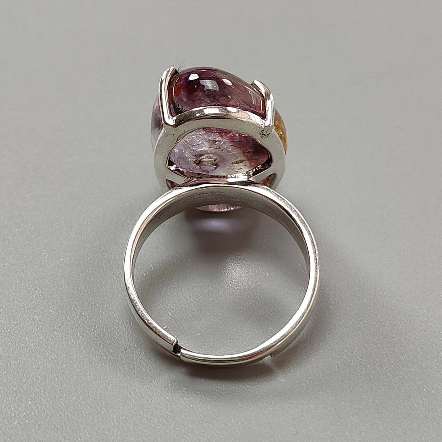 Super Seven Plain Silver Ring: 8.08gms Natural Untreated Amethyst Fancy Shape Plain 925 Sterling Silver Prong Set Adjustable Ring