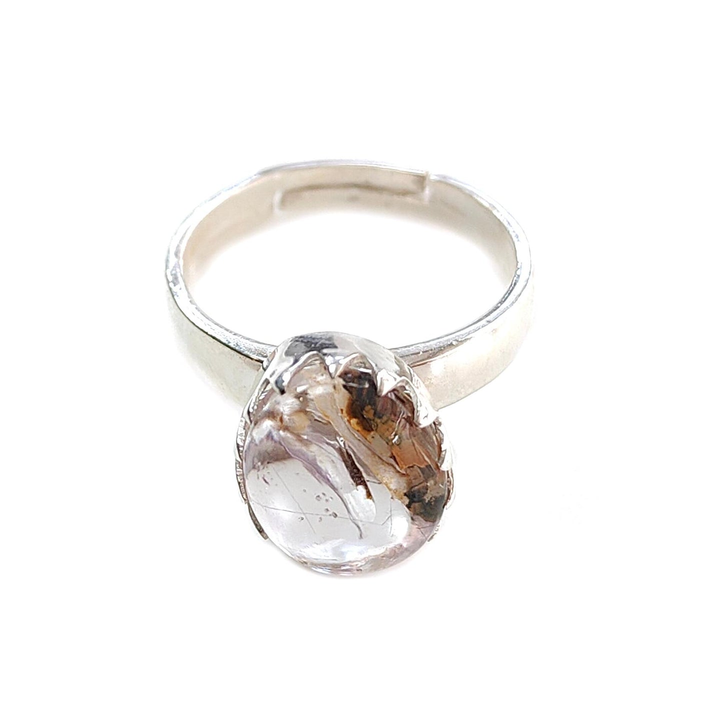 Amethyst Plain Silver Ring: 4.57gms Natural Untreated Super Seven Amethyst Fancy Shape Plain 925 Sterling Silver Bezel Set Adjustable Ring