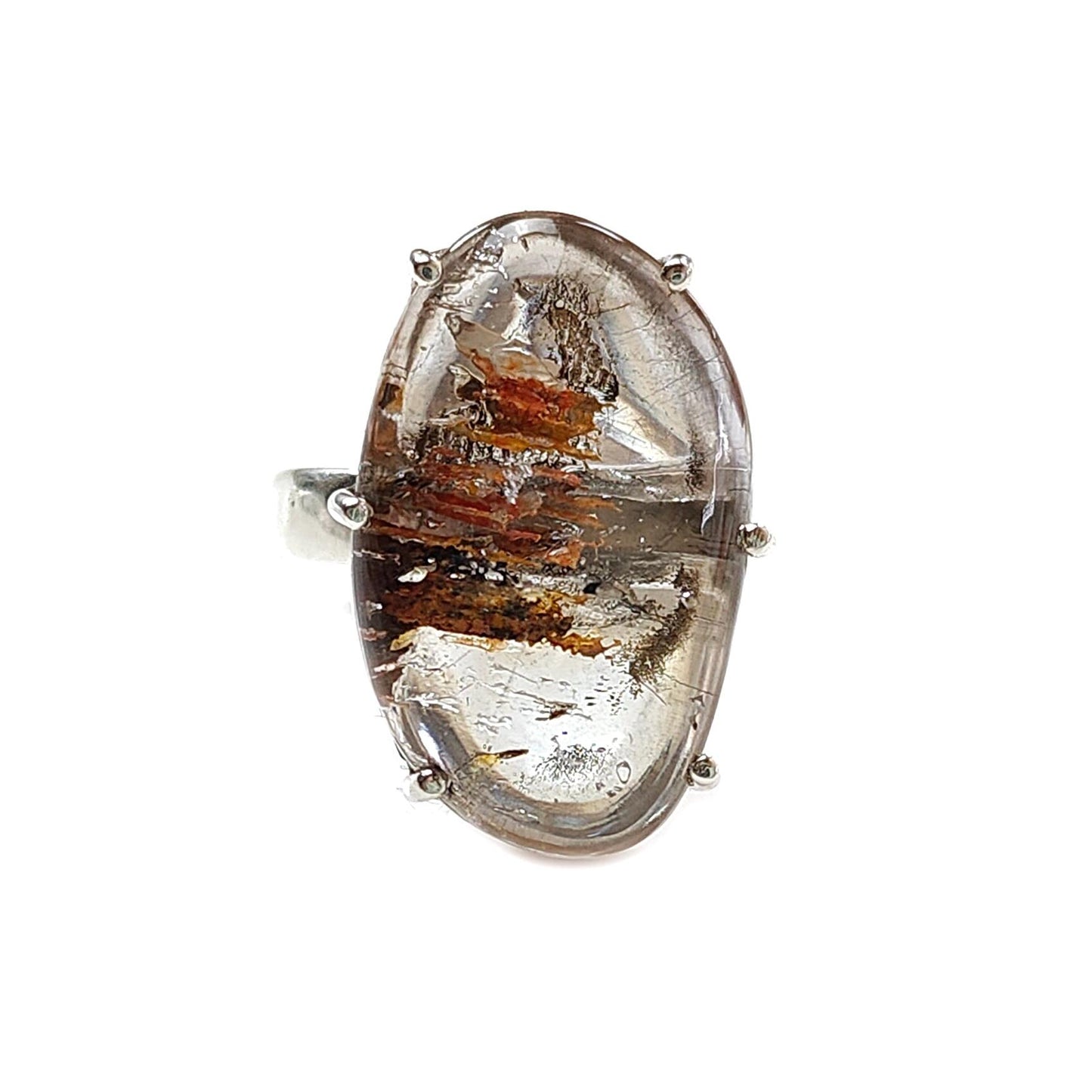 Super Seven Plain Silver Ring: 8.23gms Natural Untreated Amethyst Fancy Shape Plain 925 Sterling Silver Prong Set Adjustable Ring