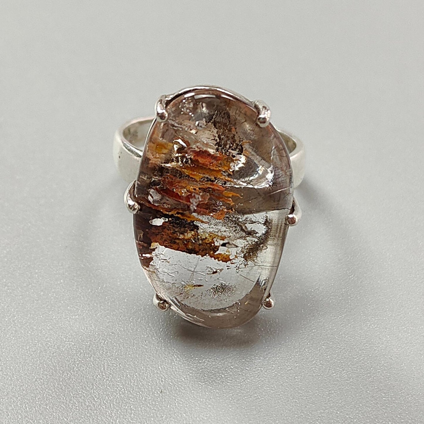 Super Seven Plain Silver Ring: 8.23gms Natural Untreated Amethyst Fancy Shape Plain 925 Sterling Silver Prong Set Adjustable Ring