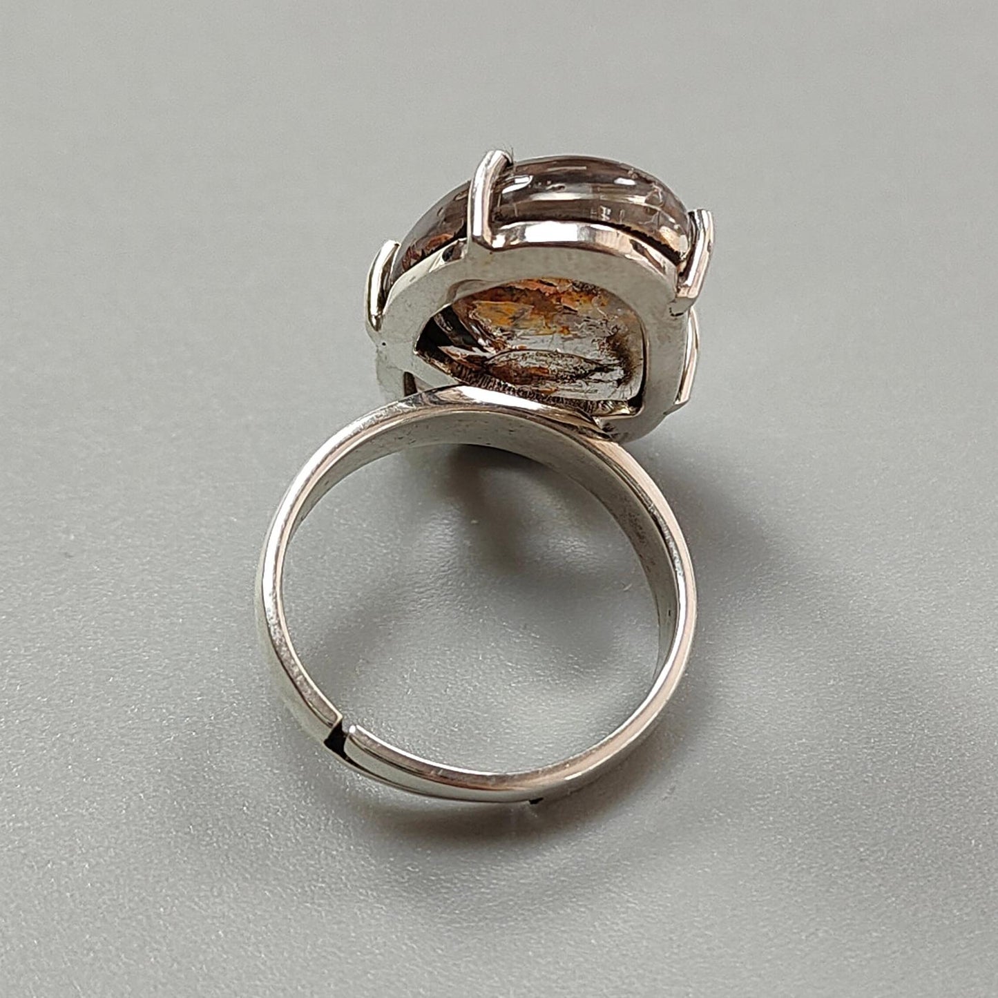 Super Seven Plain Silver Ring: 8.23gms Natural Untreated Amethyst Fancy Shape Plain 925 Sterling Silver Prong Set Adjustable Ring