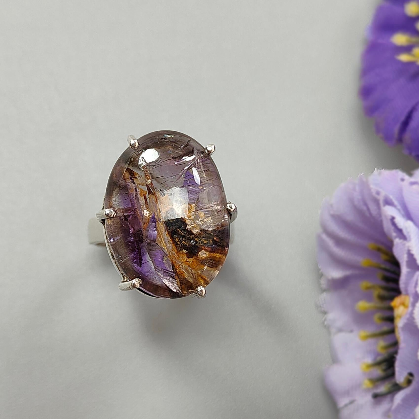 Super Seven Amethyst Silver Ring