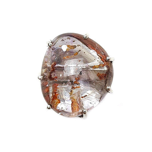 Super Seven Plain Silver Ring: 9.56gms Natural Untreated Amethyst Fancy Shape Plain 925 Sterling Silver Prong Set Adjustable Ring