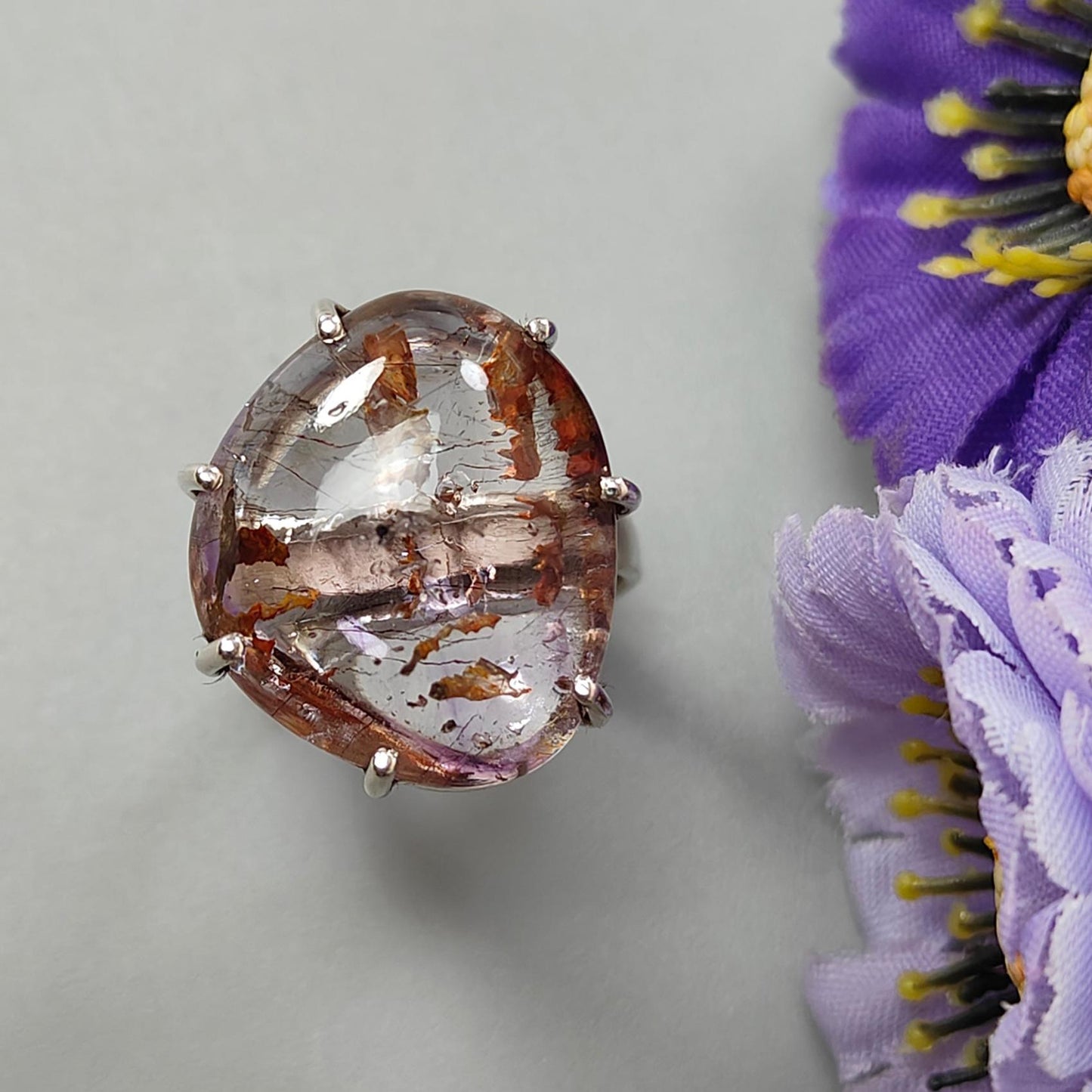 Super Seven Amethyst Silver Ring