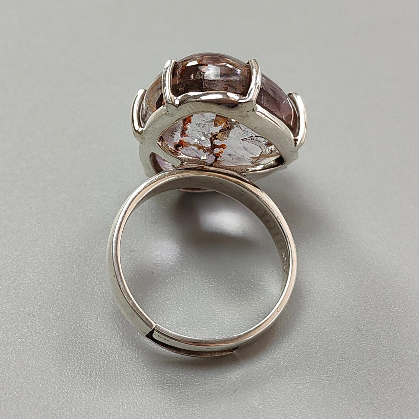 Super Seven Plain Silver Ring: 9.56gms Natural Untreated Amethyst Fancy Shape Plain 925 Sterling Silver Prong Set Adjustable Ring