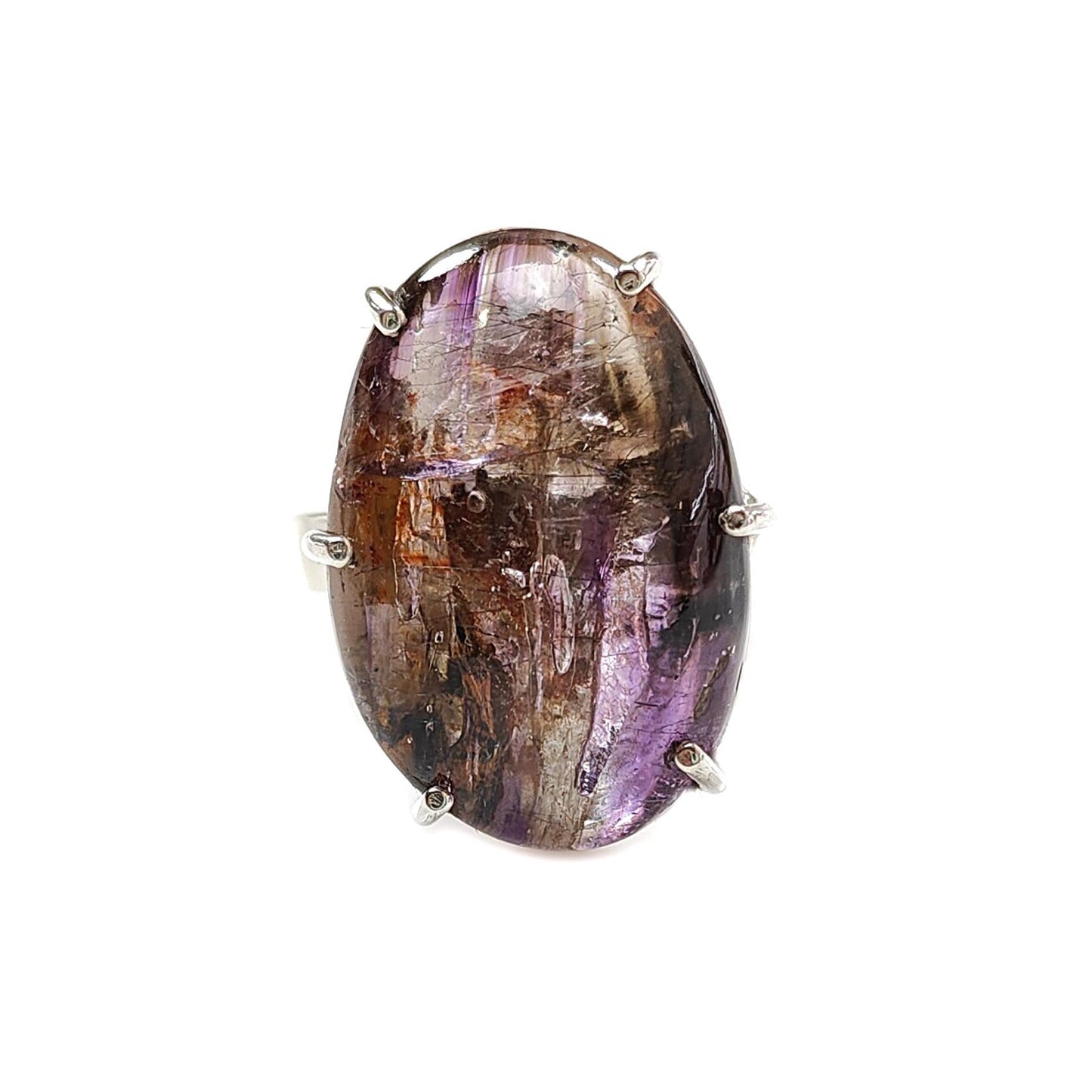 Super Seven Plain Silver Ring: 10.26gms Natural Untreated Amethyst Fancy Shape Plain 925 Sterling Silver Prong Set Adjustable Ring