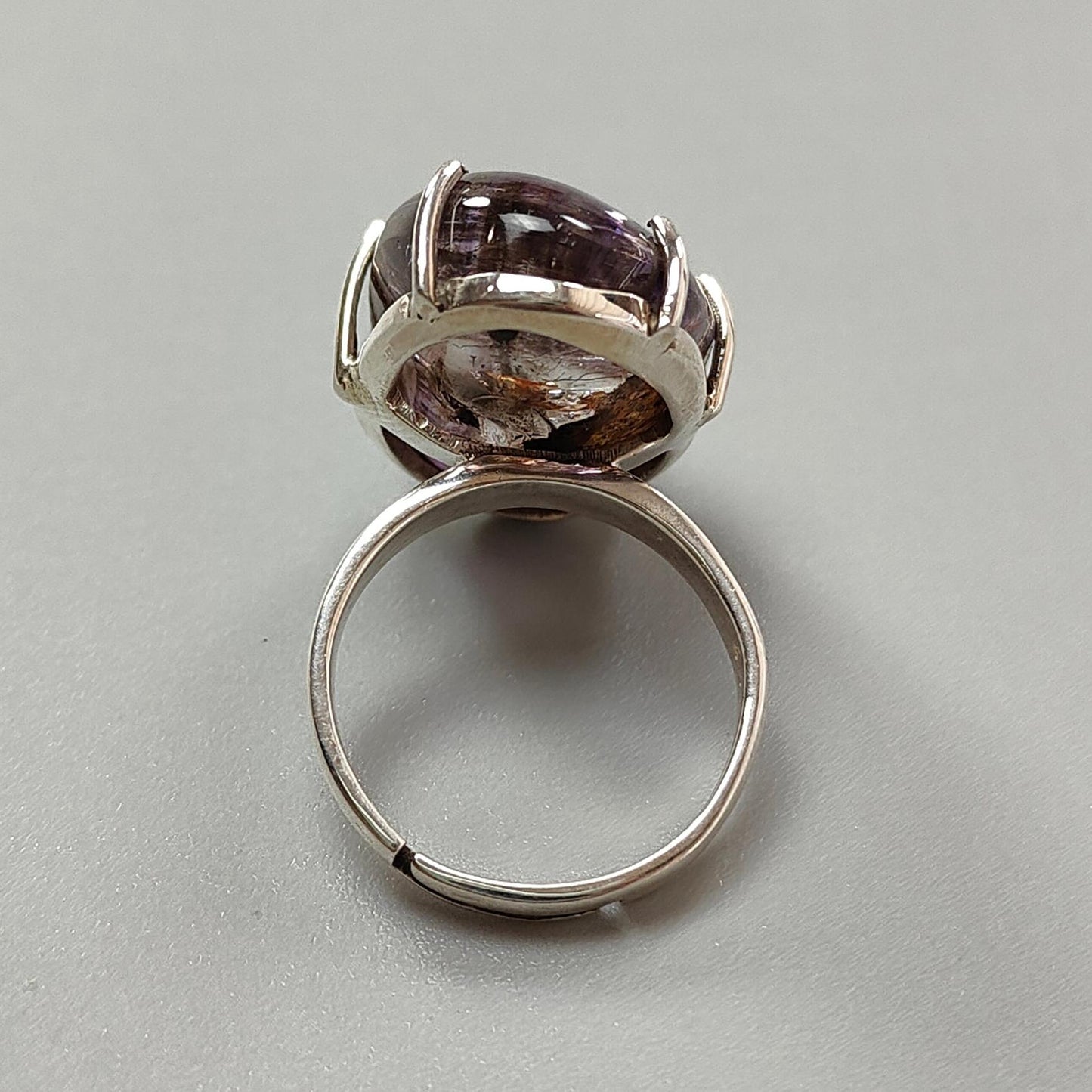 Super Seven Plain Silver Ring: 10.26gms Natural Untreated Amethyst Fancy Shape Plain 925 Sterling Silver Prong Set Adjustable Ring