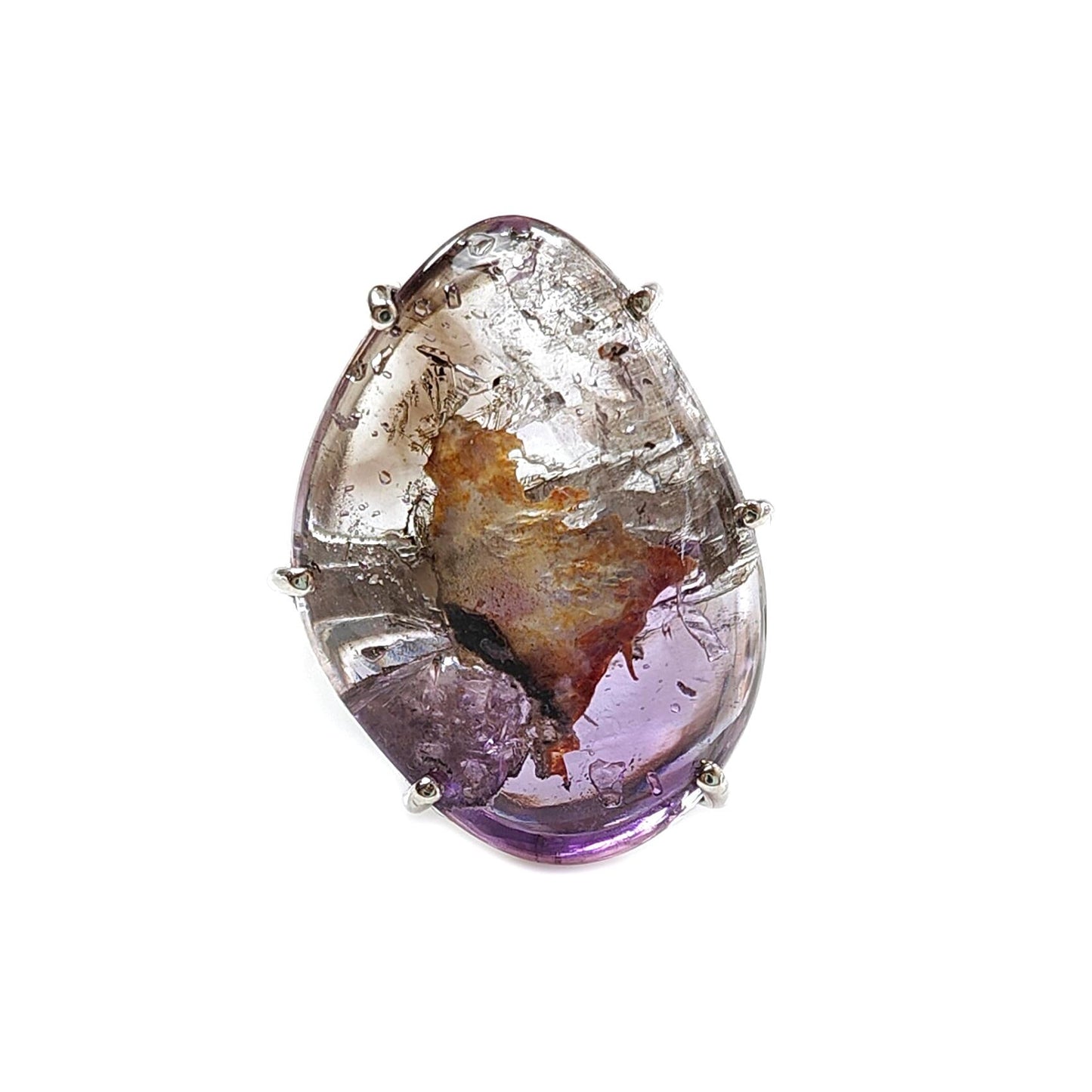 Super Seven Plain Silver Ring: 10.26gms Natural Untreated Amethyst Fancy Shape Plain 925 Sterling Silver Prong Set Adjustable Ring