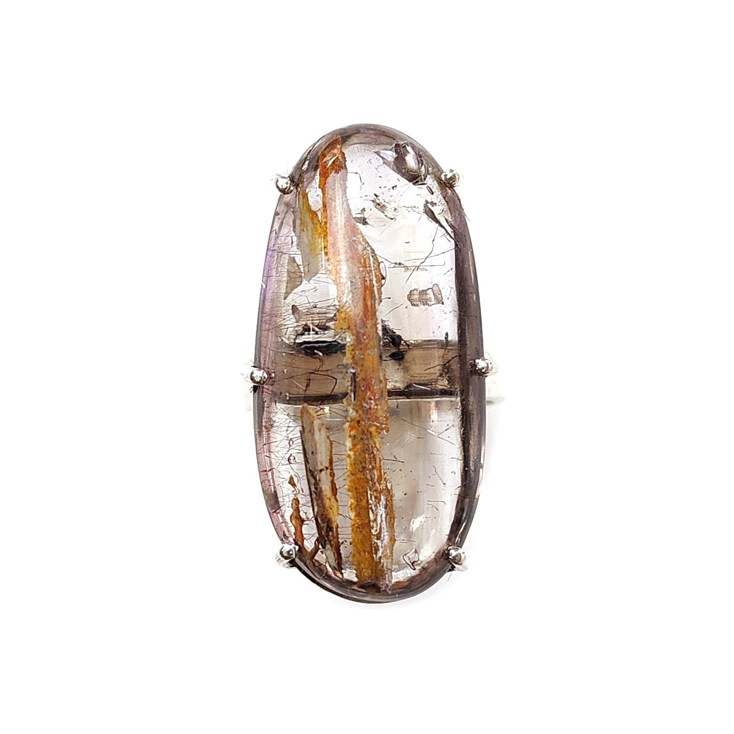 Super Seven Plain Silver Ring: 11.00gms Natural Untreated Amethyst Fancy Shape Plain 925 Sterling Silver Prong Set Adjustable Ring