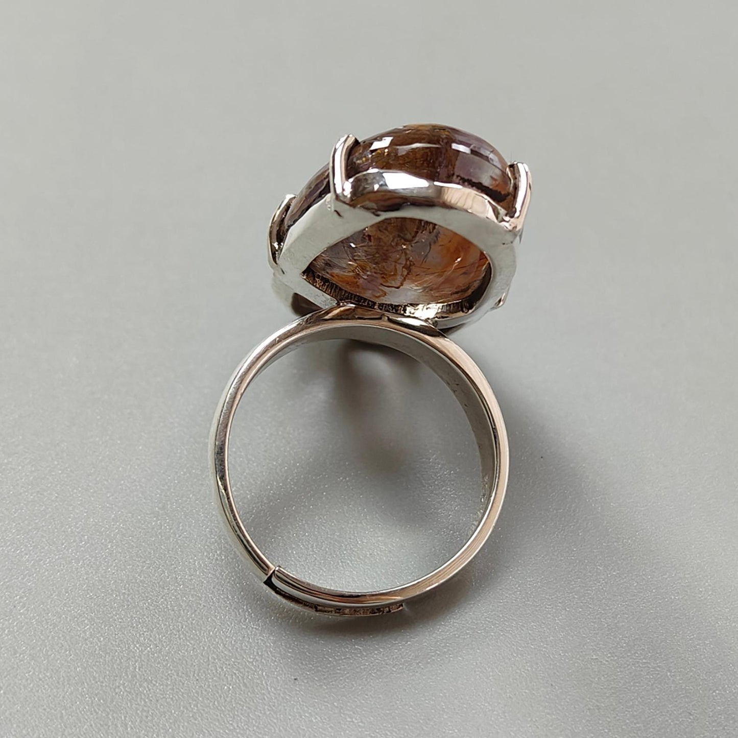 Super Seven Plain Silver Ring: 11.00gms Natural Untreated Amethyst Fancy Shape Plain 925 Sterling Silver Prong Set Adjustable Ring