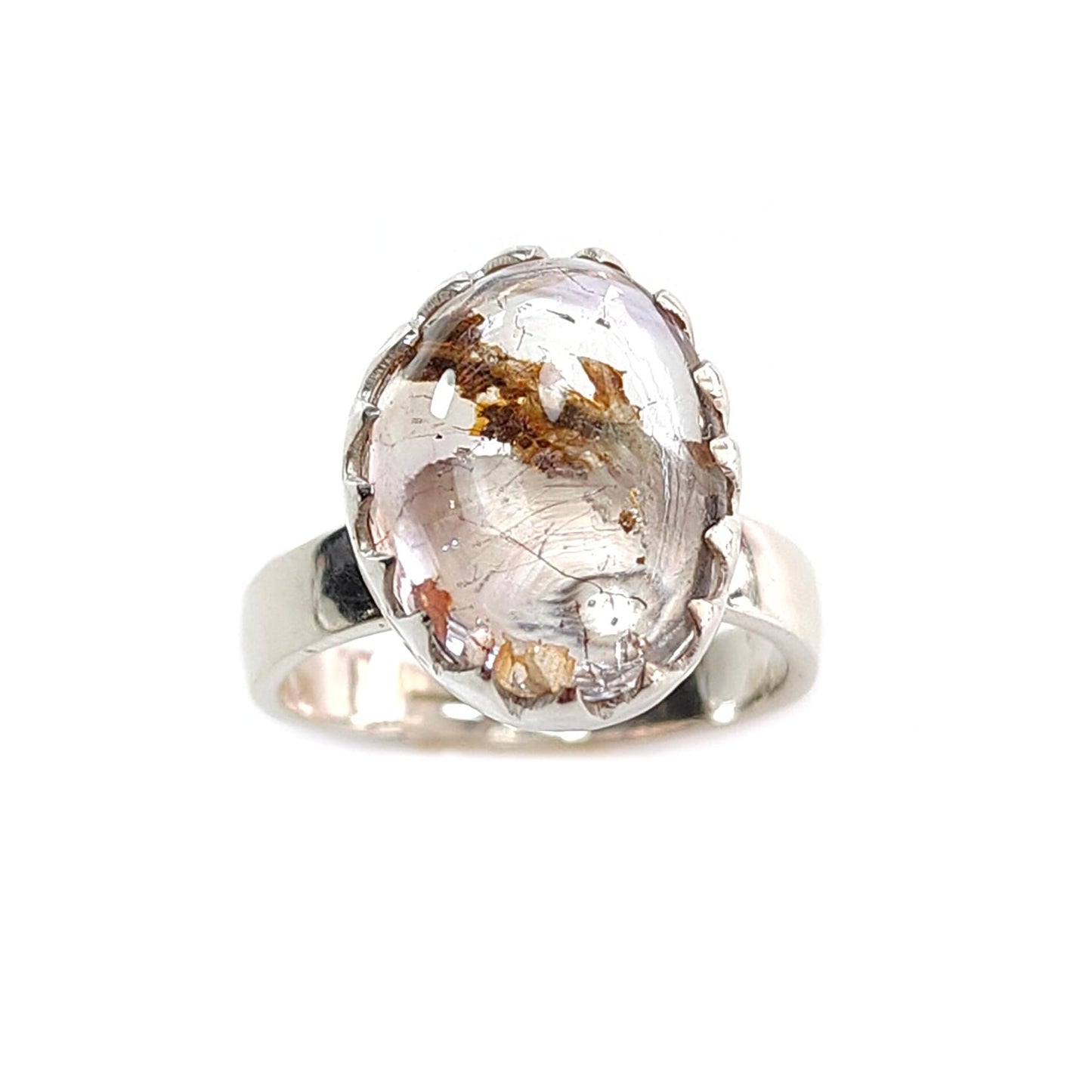 Amethyst Plain Silver Ring: 5.14gms Natural Untreated Super Seven Amethyst Fancy Shape Plain 925 Sterling Silver Bezel Set Adjustable Ring